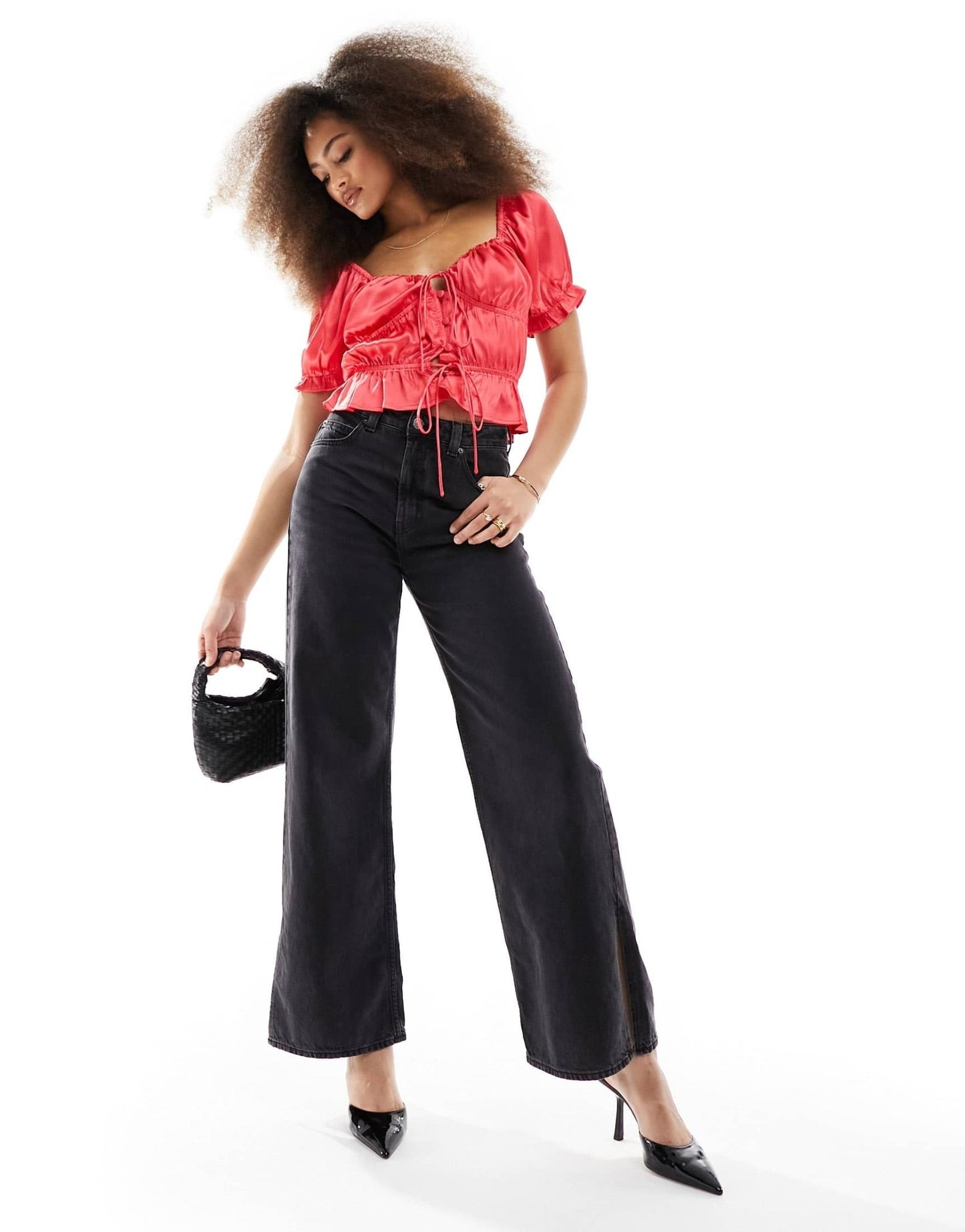 ASOS DESIGN puff sleeve satin top in red - ASOS Sample Sale EU Store