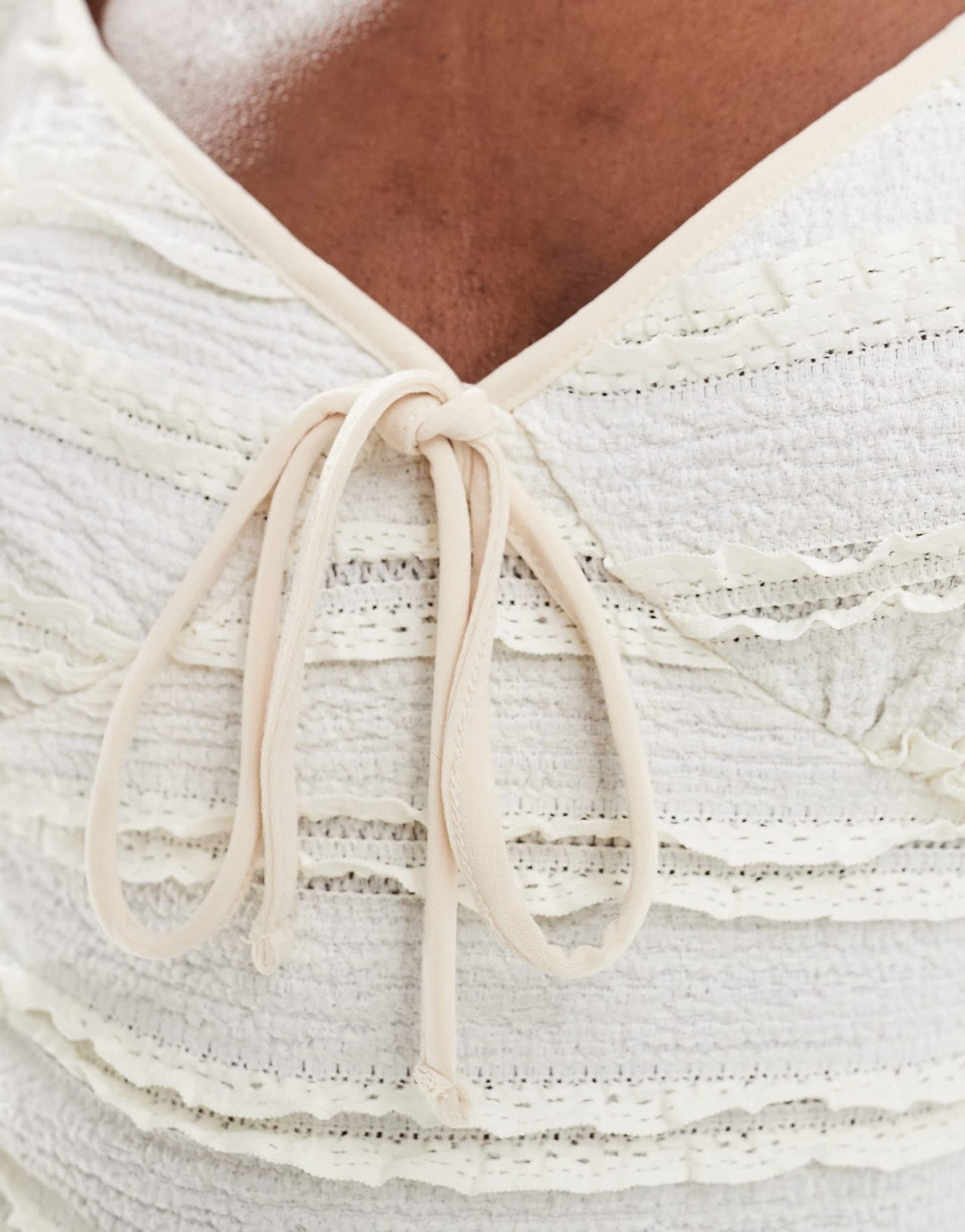 ASOS DESIGN puff sleeve textured tie front mini dress in cream - ASOS Sample Sale EU Store