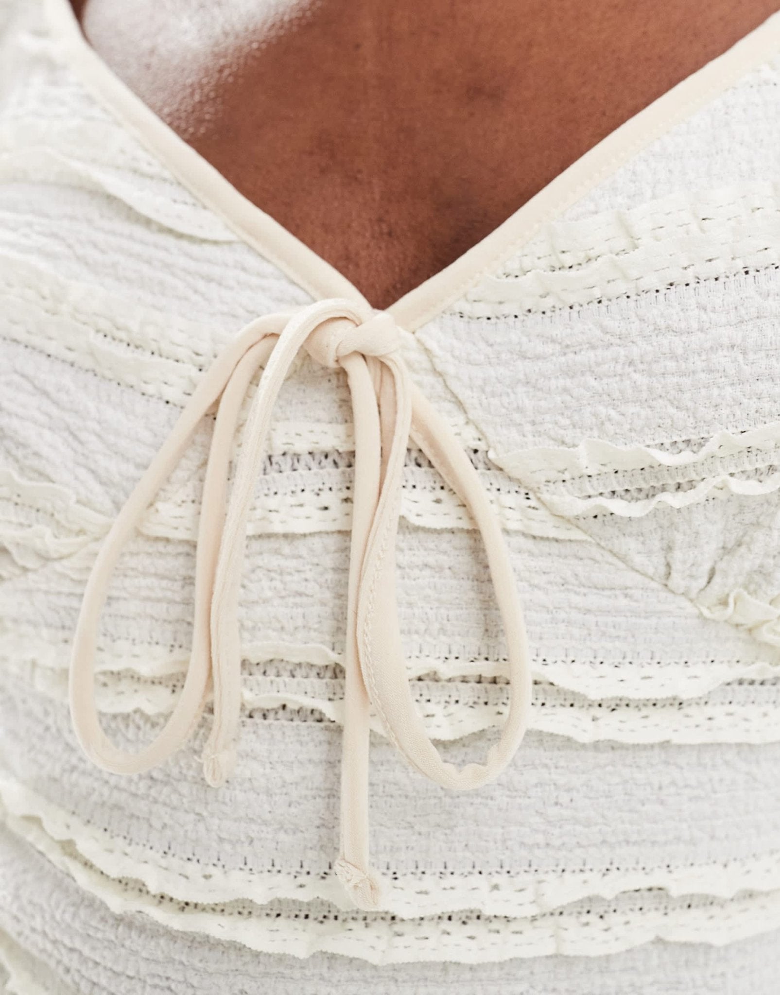ASOS DESIGN puff sleeve textured tie front mini dress in cream - ASOS Sample Sale EU Store