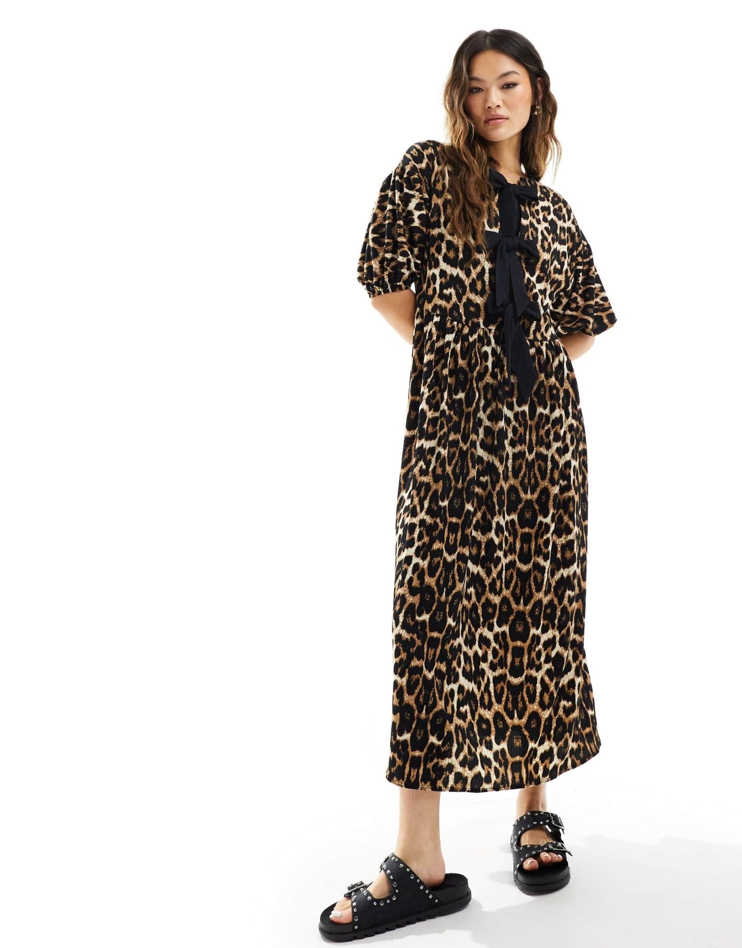 ASOS DESIGN puff sleeve tie front maxi dress in leopard print - ASOS Sample Sale EU Store