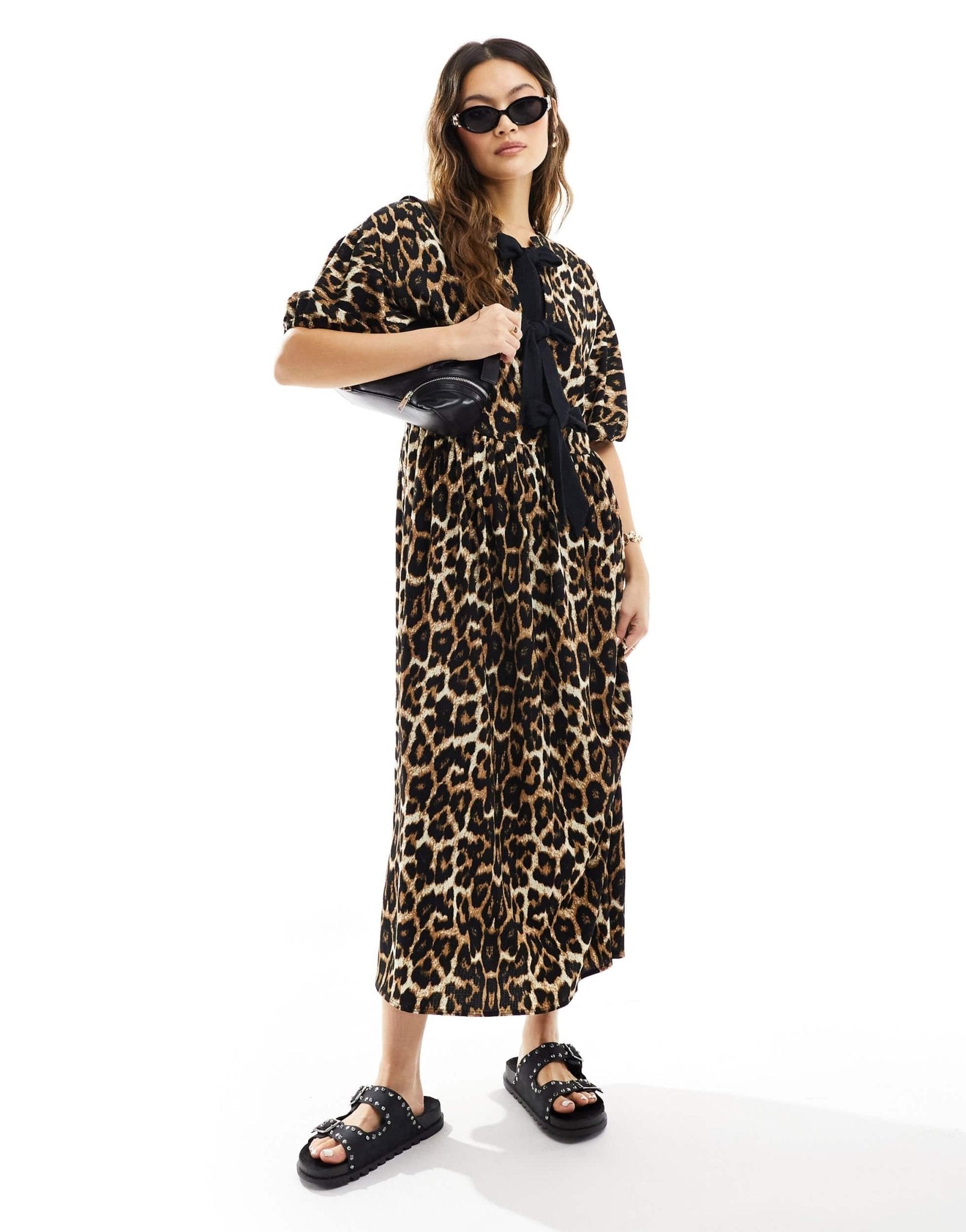 ASOS DESIGN puff sleeve tie front maxi dress in leopard print - ASOS Sample Sale EU Store