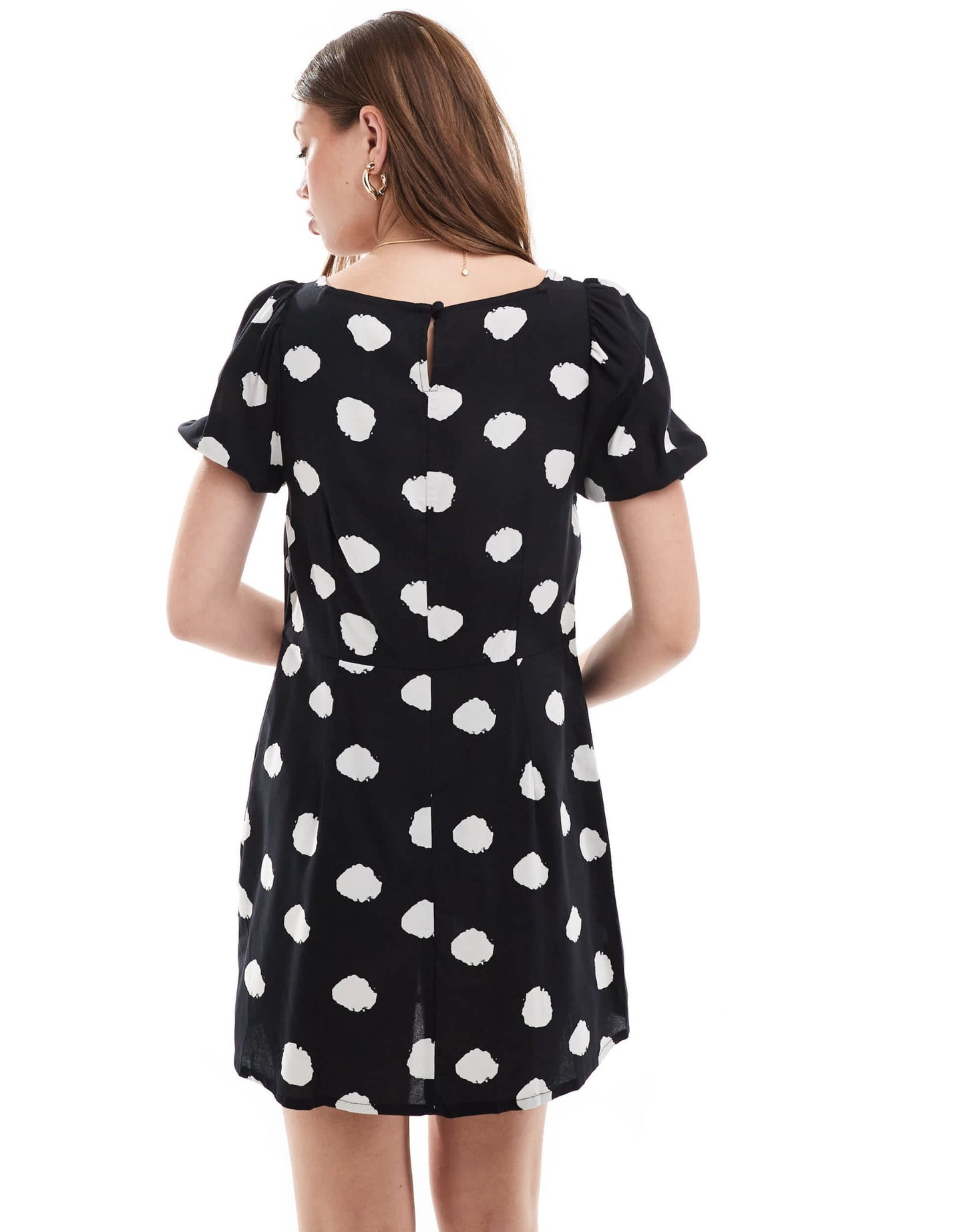 ASOS DESIGN puffed sleeve mini tee dress with tie waist & wrap in mono spot - ASOS Sample Sale EU Store