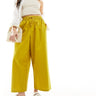Pantaloni a gamba larga con elastico ASOS DESIGN in lino chartreuse