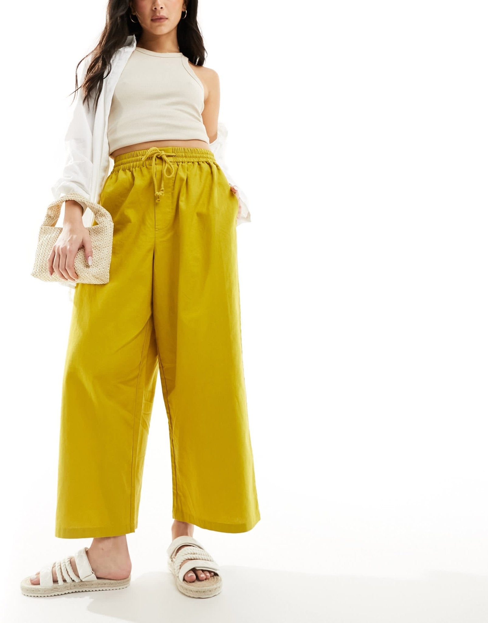 ASOS DESIGN pull on barrel leg trouser with linen in chartreuse - ASOS Sample Sale EU Store
