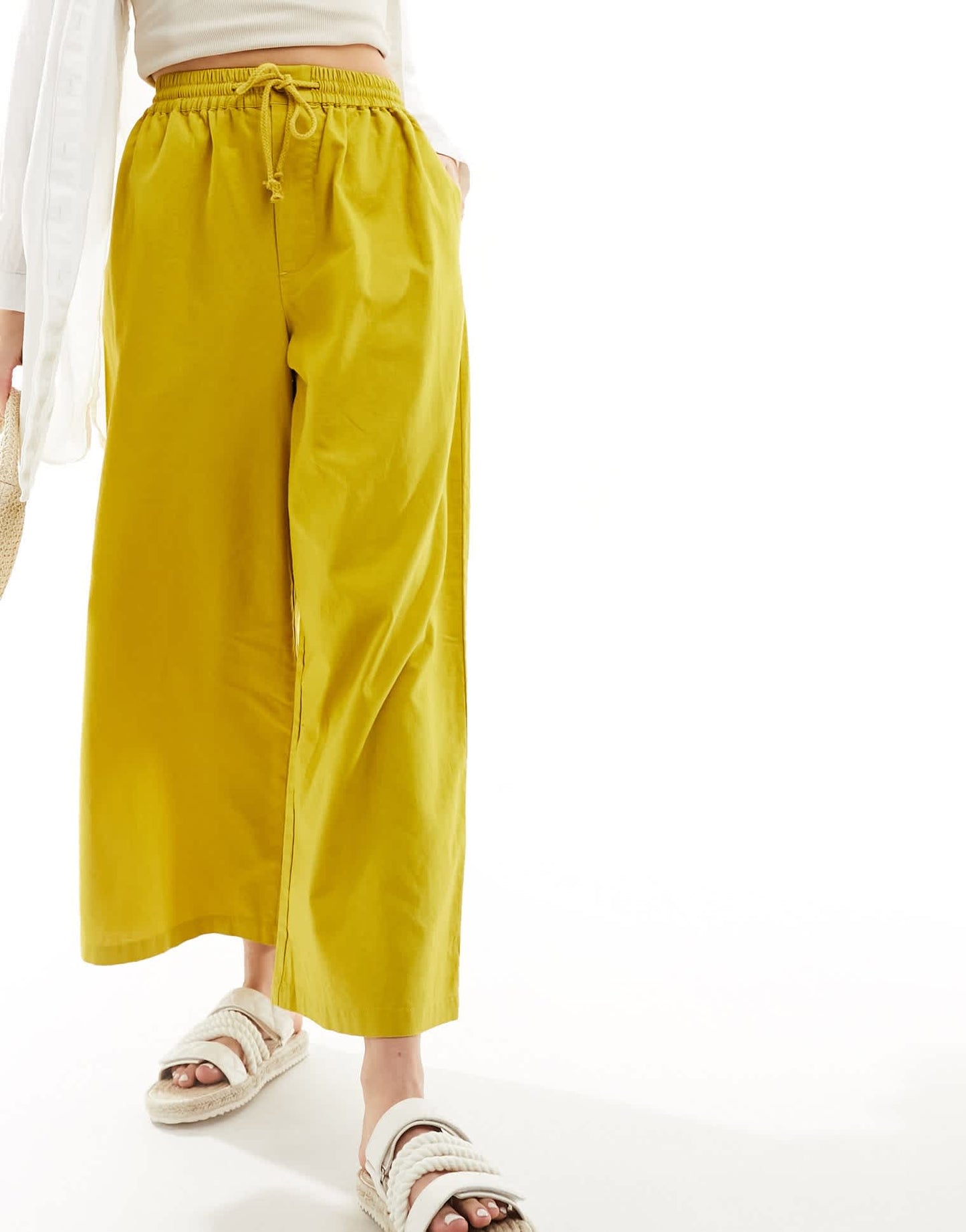 ASOS DESIGN pull on barrel leg trouser with linen in chartreuse - ASOS Sample Sale EU Store