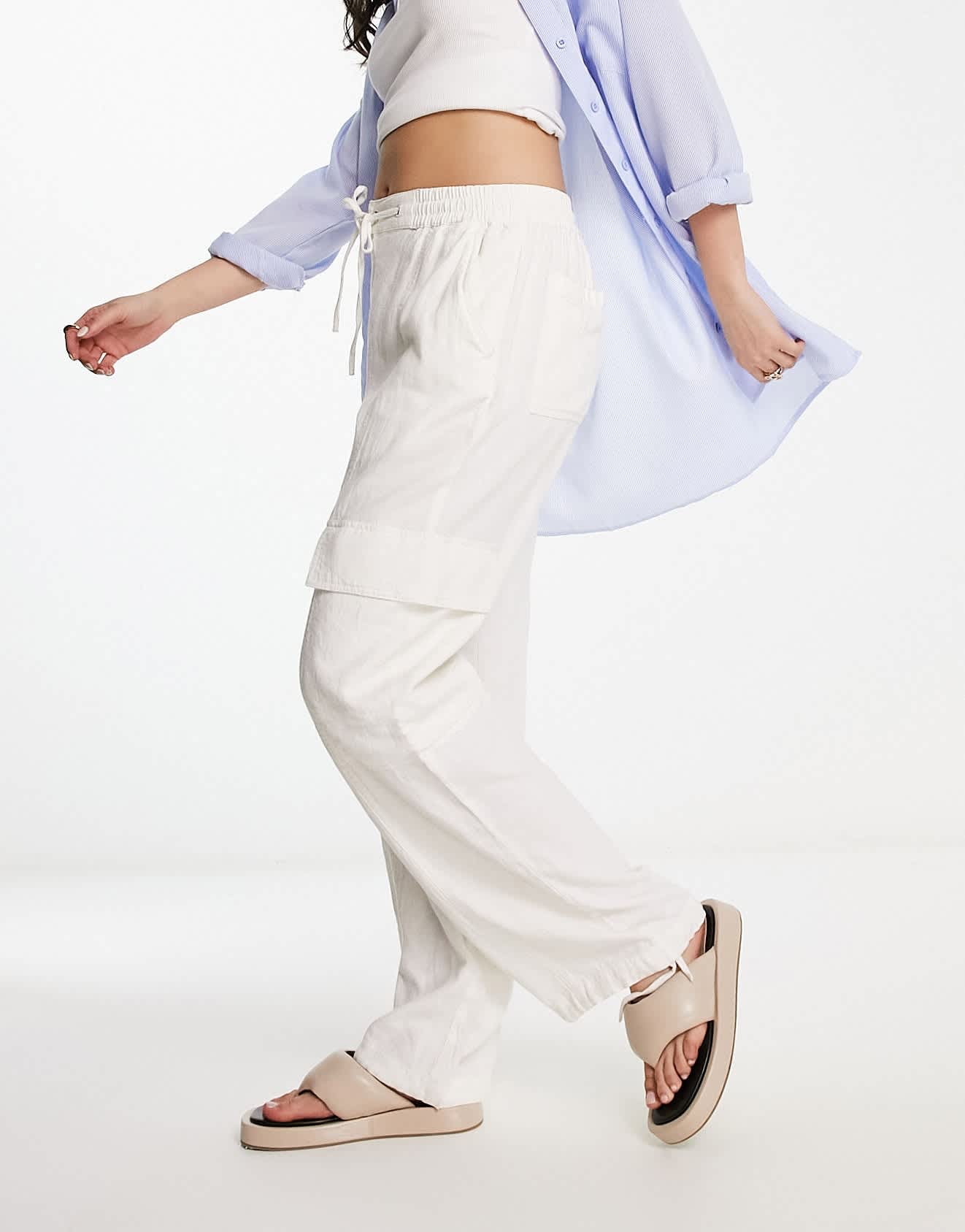ASOS DESIGN pull on cargo trouser with linen in off white - ASOS Sample Sale EU Store