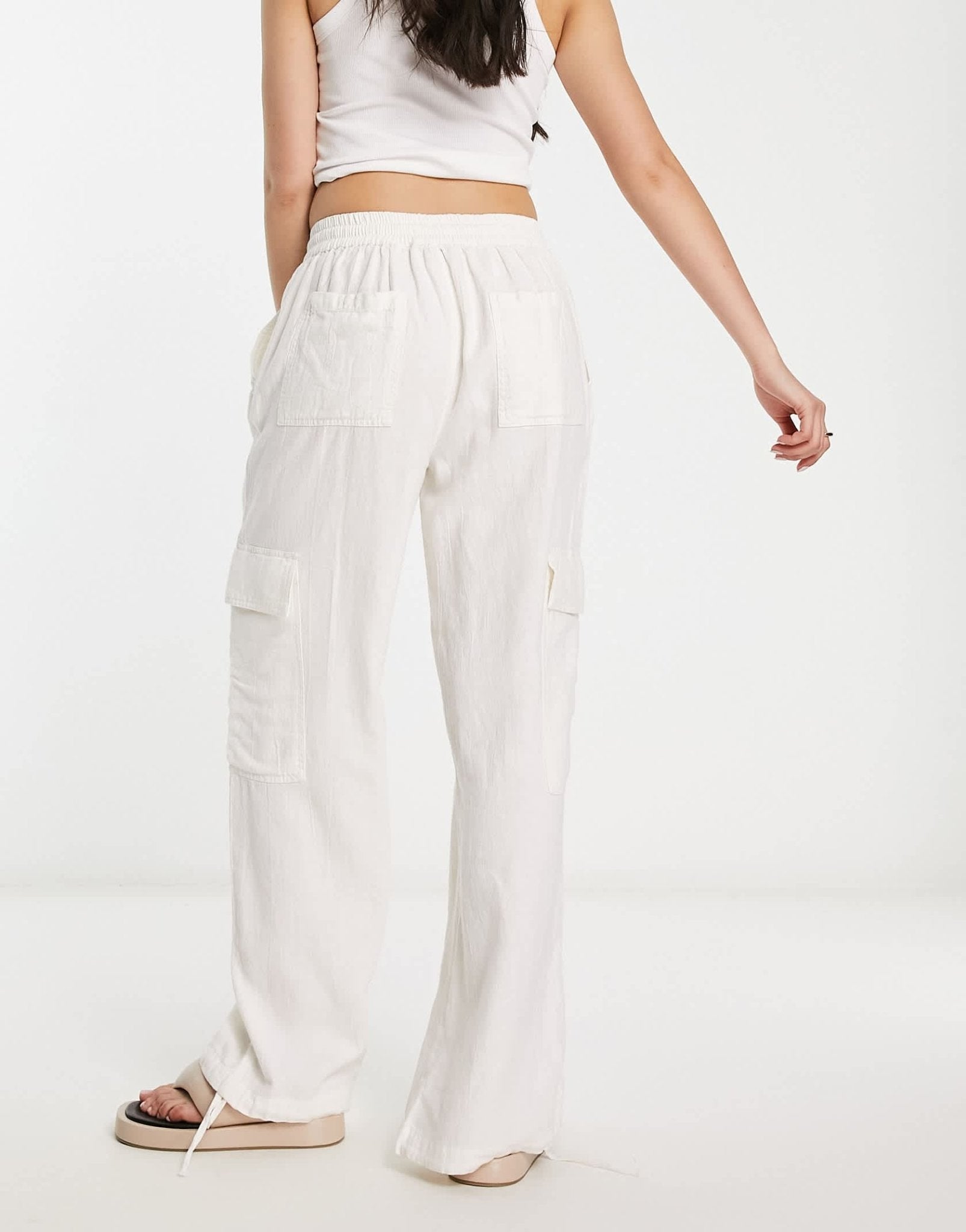 ASOS DESIGN pull on cargo trouser with linen in off white - ASOS Sample Sale EU Store
