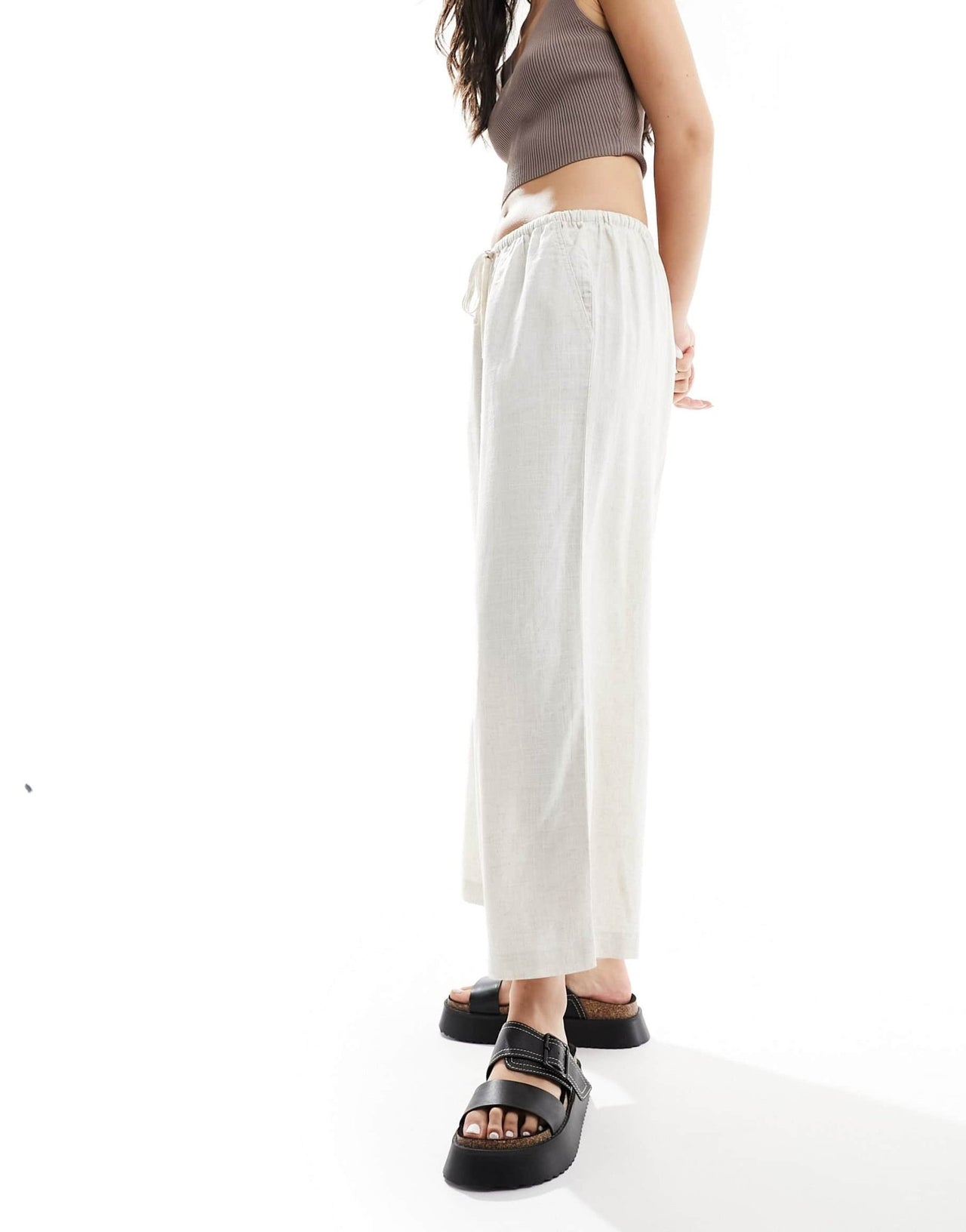 ASOS DESIGN pull on culotte with linen in natural - ASOS Sample Sale EU Store