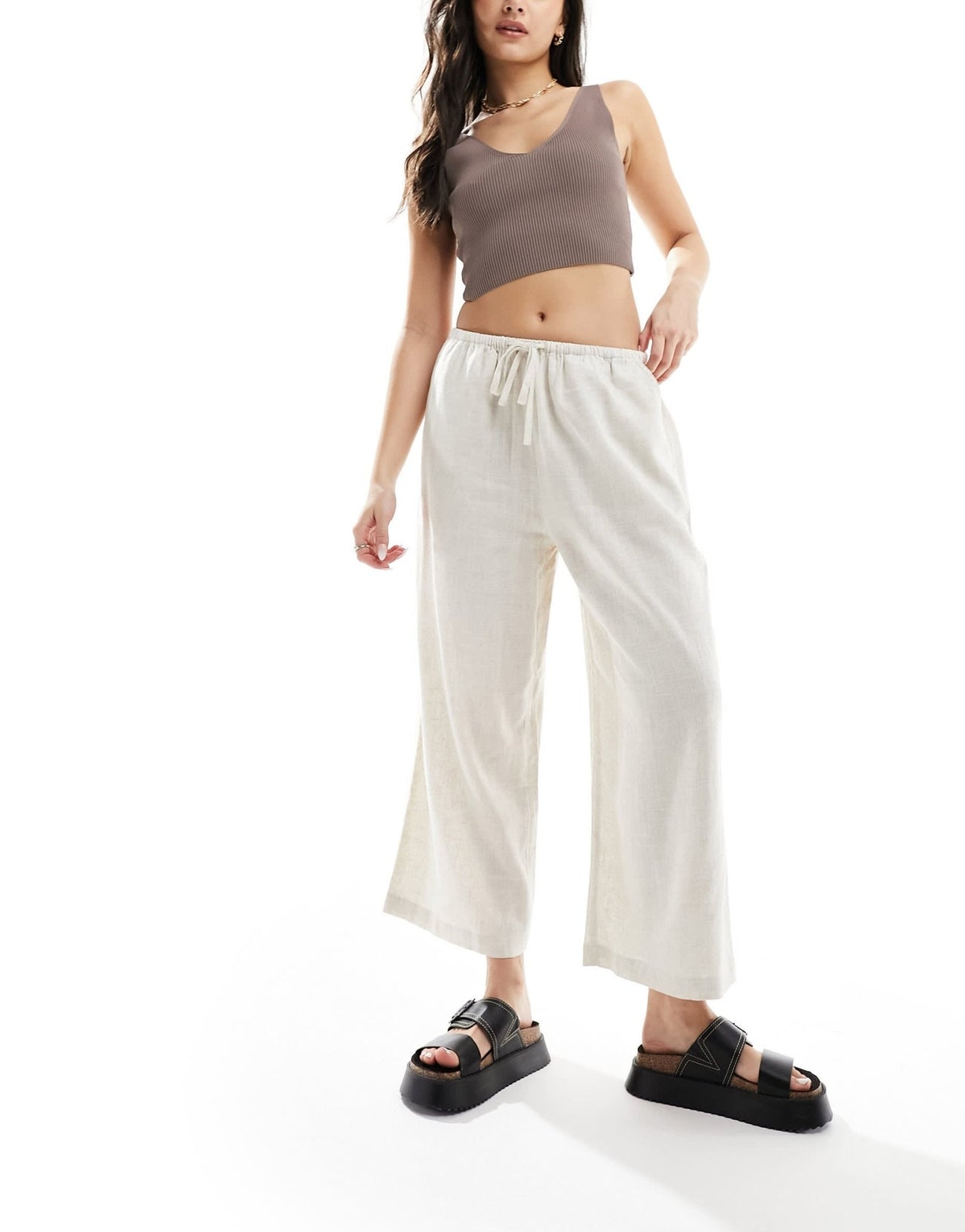 ASOS DESIGN pull on culotte with linen in natural - ASOS Sample Sale EU Store