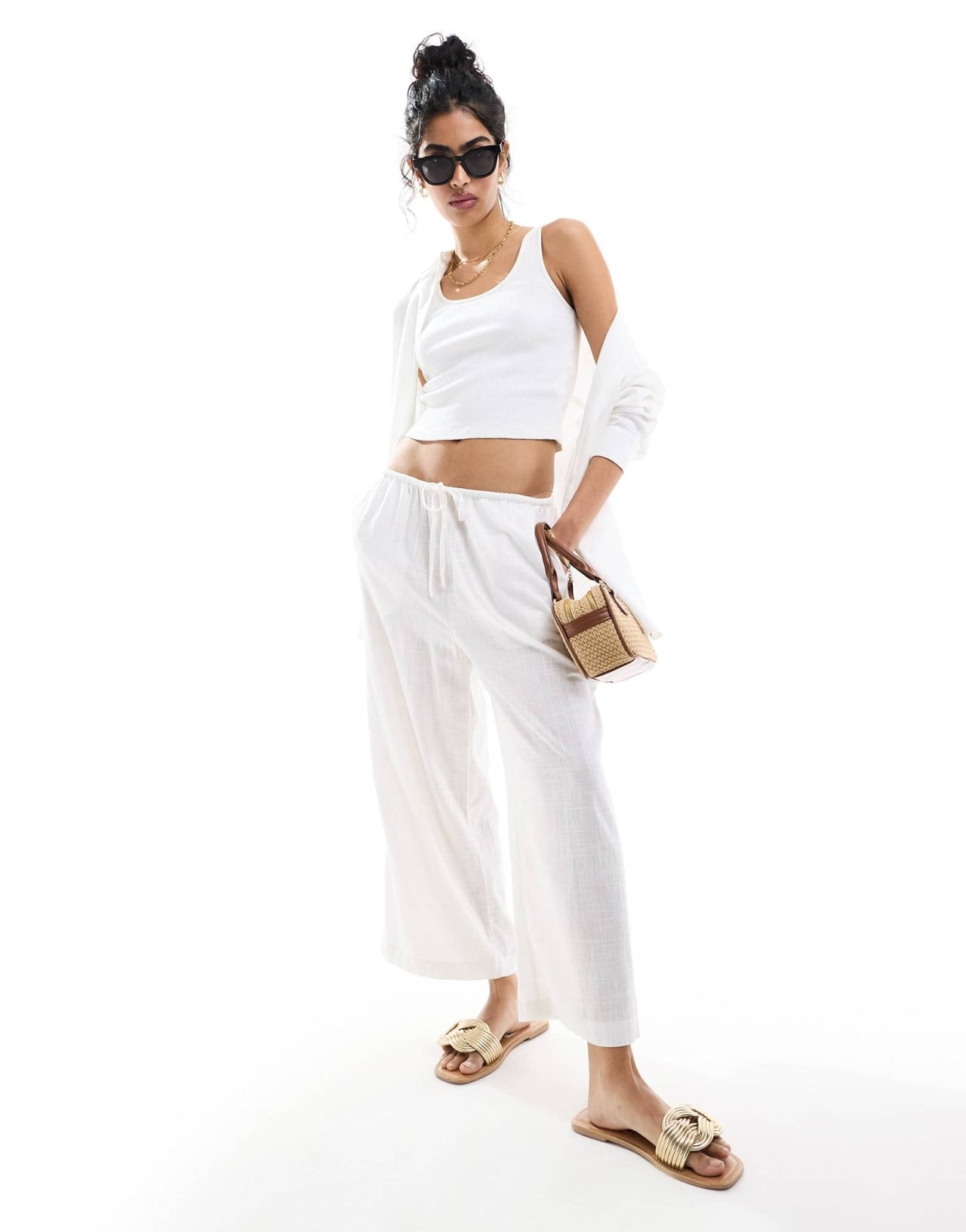 ASOS DESIGN pull on culotte with linen in white - ASOS Sample Sale EU Store
