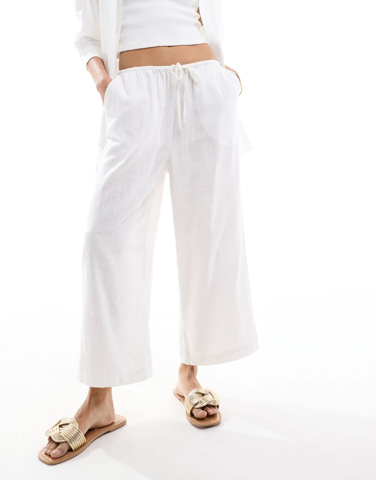 ASOS DESIGN pull on culotte with linen in white - ASOS Sample Sale EU Store