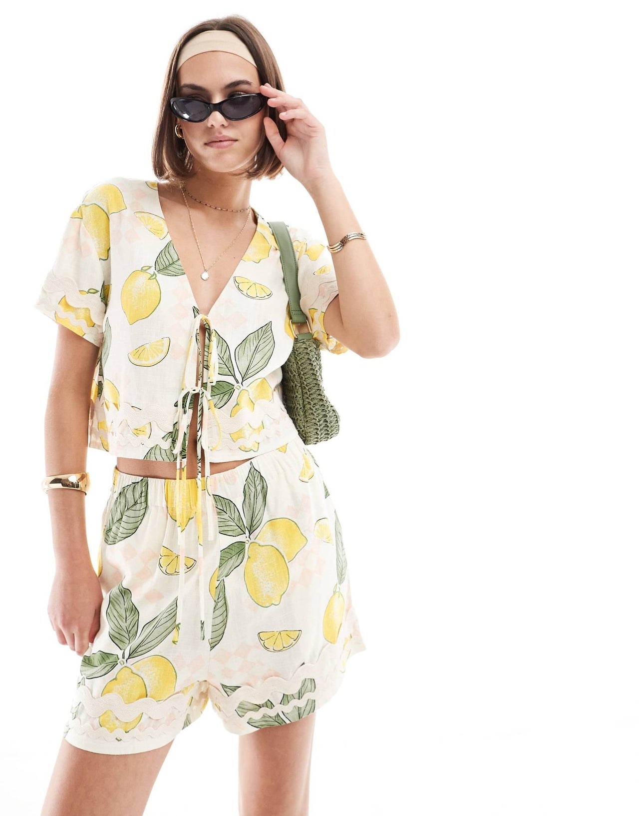 ASOS DESIGN pull on short with rik rak trim in lemon print - ASOS Sample Sale EU Store