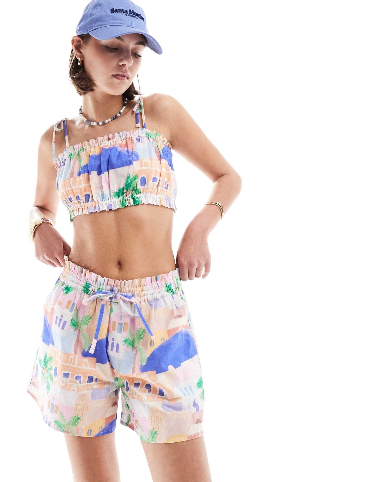 ASOS DESIGN pull on short with ruffle detail in scenic print co - ord - ASOS Sample Sale EU Store