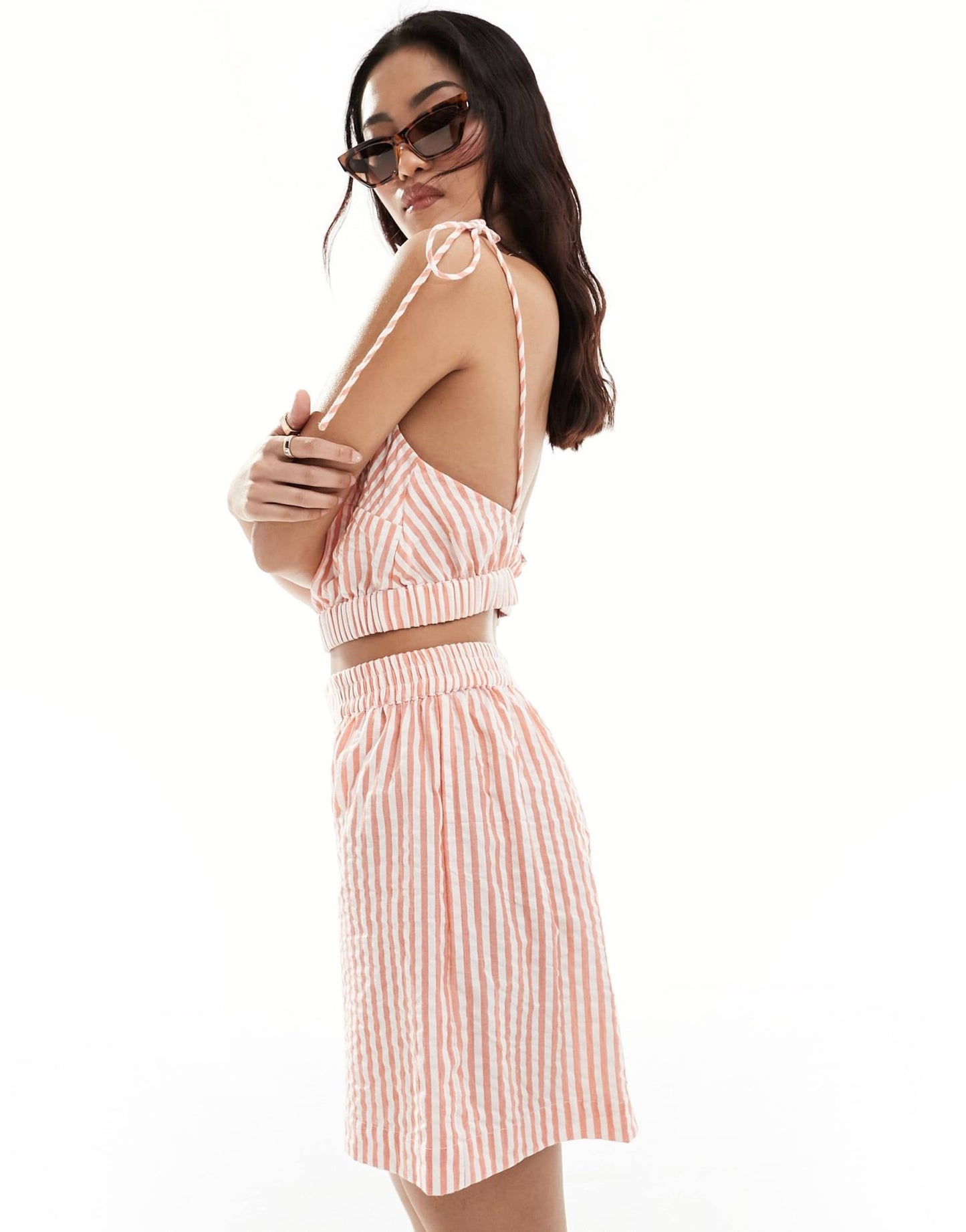 ASOS DESIGN pull on short with tab waistband in orange stripe co - ord - ASOS Sample Sale EU Store