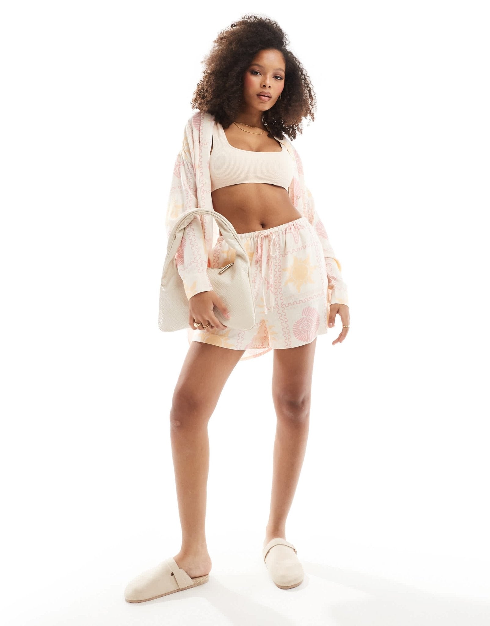 ASOS DESIGN pull on shorts with linen in tile print - ASOS Sample Sale EU Store