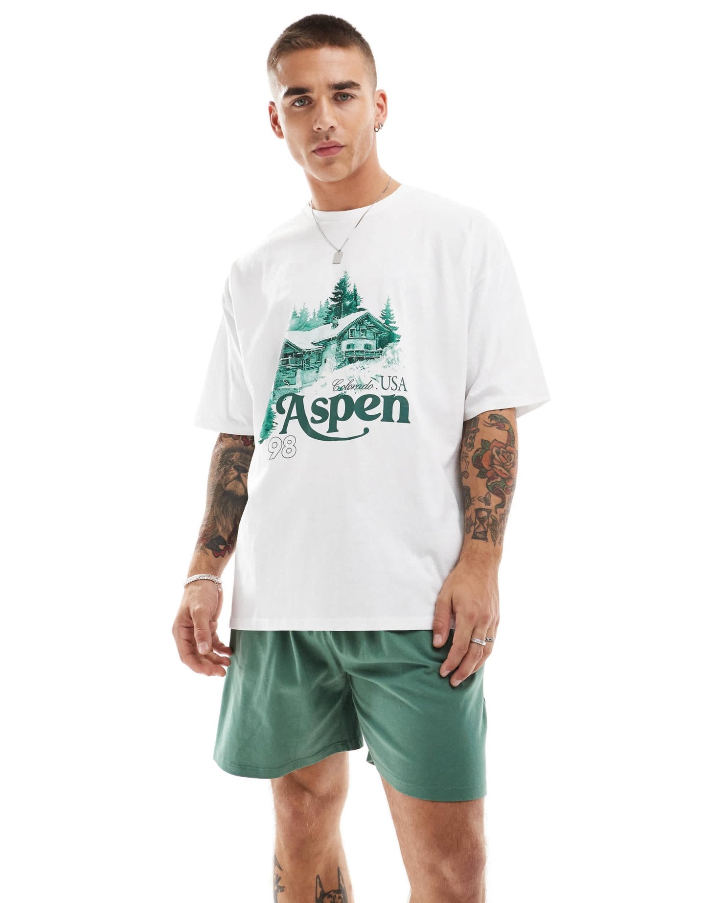 ASOS DESIGN pyjama set with graphic print in green - ASOS Sample Sale EU Store