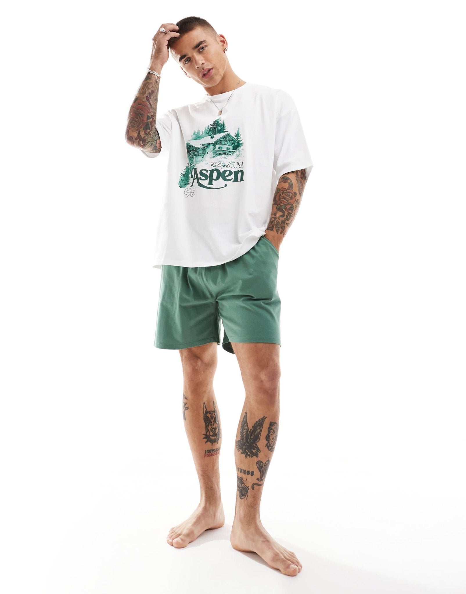 ASOS DESIGN pyjama set with graphic print in green - ASOS Sample Sale EU Store