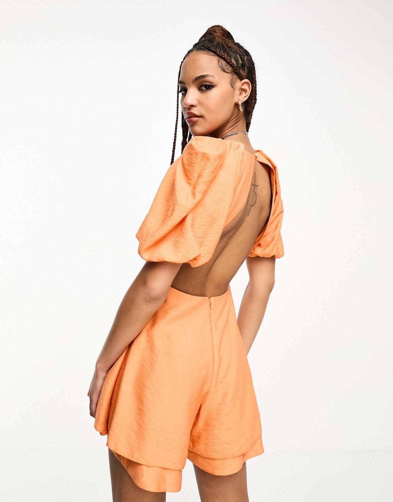 ASOS DESIGN ra - ra playsuit with puff sleeve in bright orange - ASOS Sample Sale EU Store