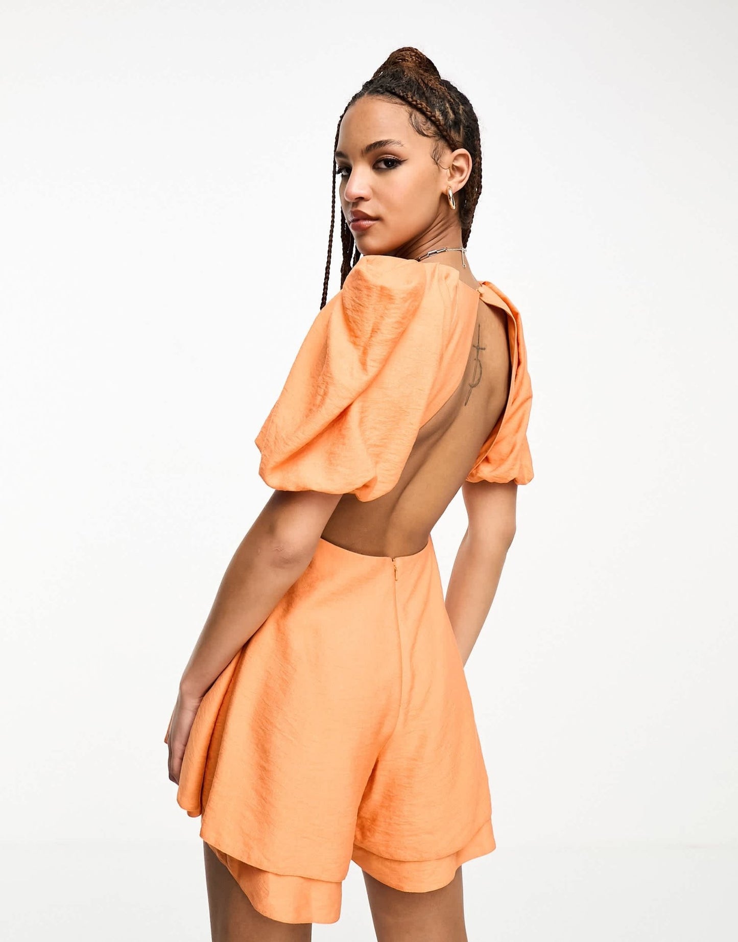 ASOS DESIGN ra - ra playsuit with puff sleeve in bright orange - ASOS Sample Sale EU Store