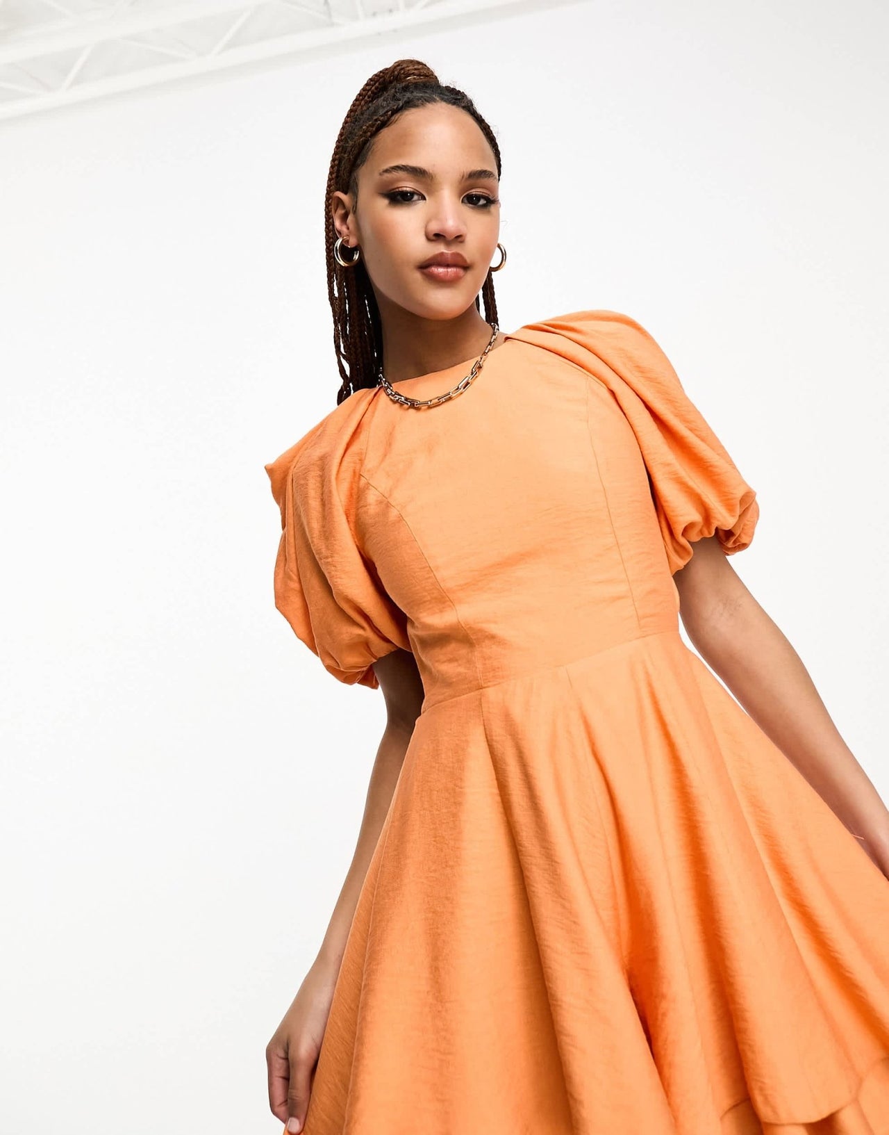 ASOS DESIGN ra - ra playsuit with puff sleeve in bright orange - ASOS Sample Sale EU Store