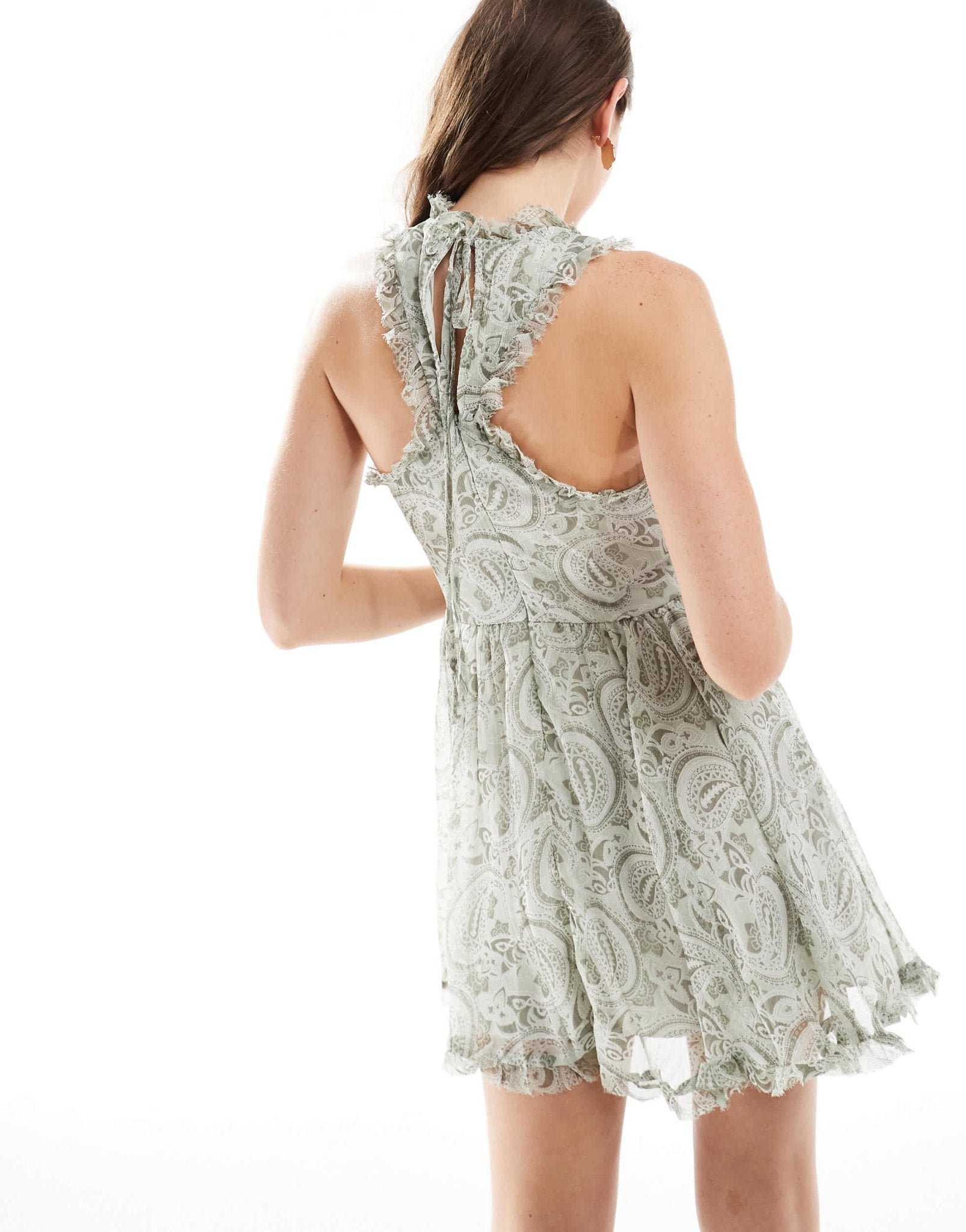 ASOS DESIGN racer neck frill detail mini dress in paisley print - ASOS Sample Sale EU Store