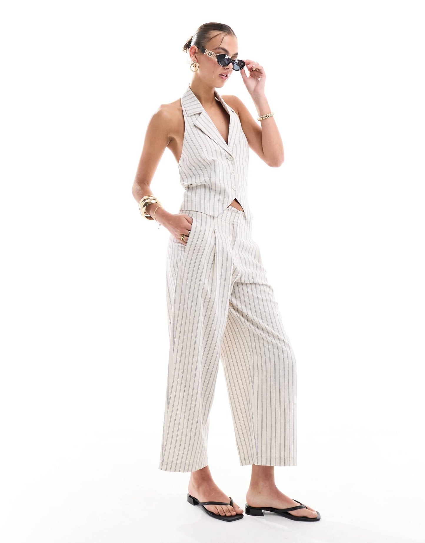 ASOS DESIGN raw edge barrel leg trouser with linen in stripe - ASOS Sample Sale EU Store