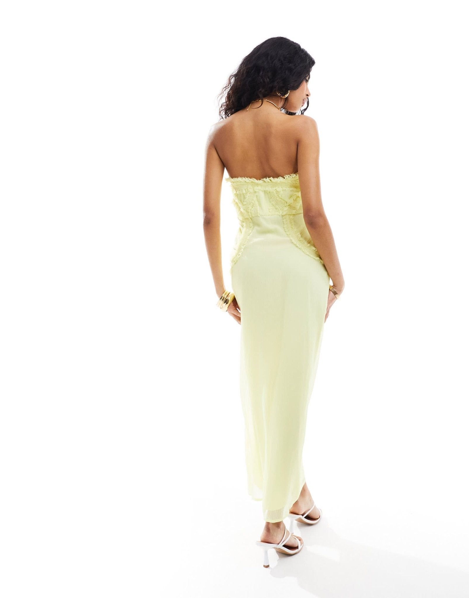 ASOS DESIGN raw edge corset detail midi dress with wrap skirt in lemon yellow - ASOS Sample Sale EU Store