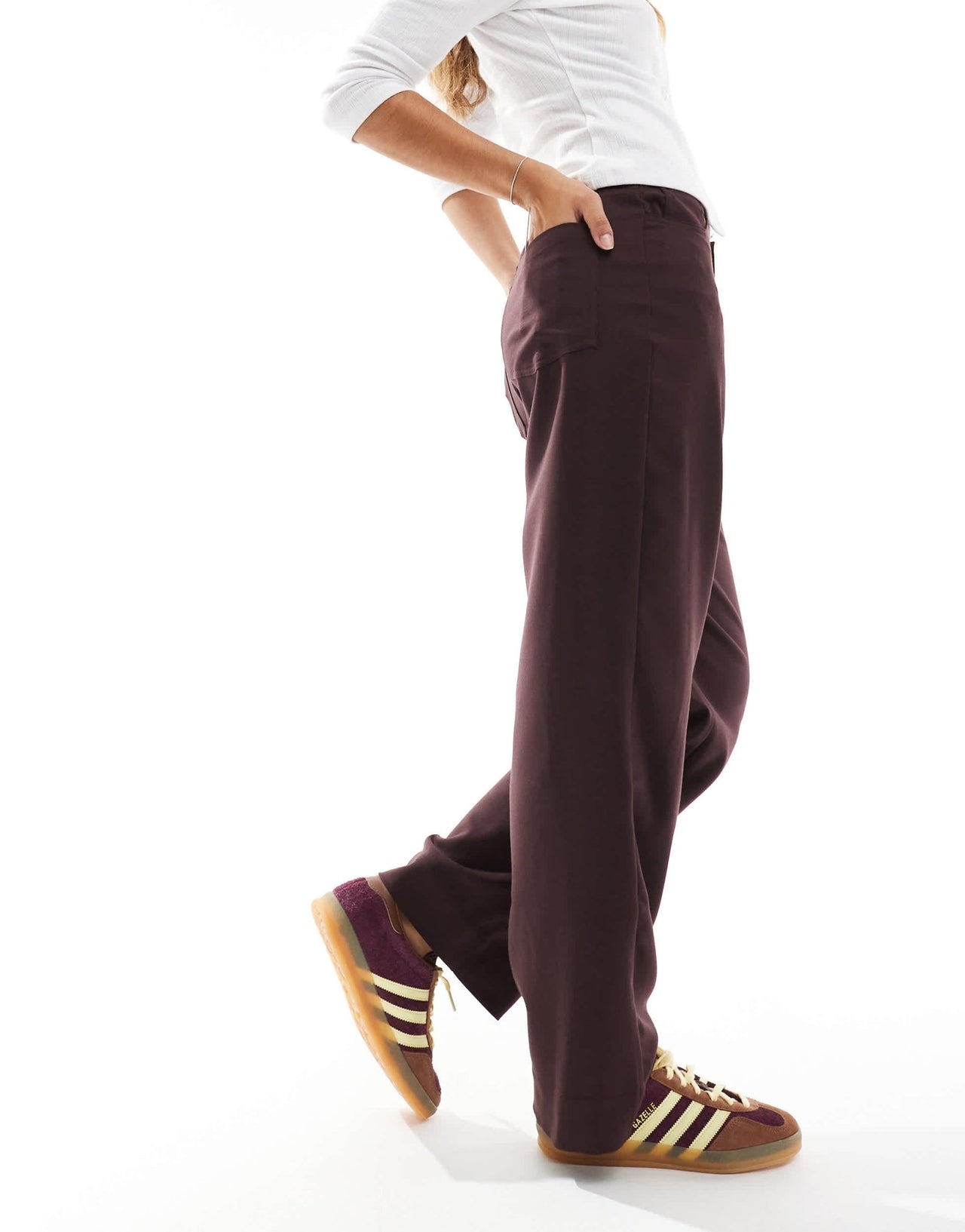 ASOS DESIGN raw edge relaxed tailored trouser in burgundy - ASOS Sample Sale EU Store