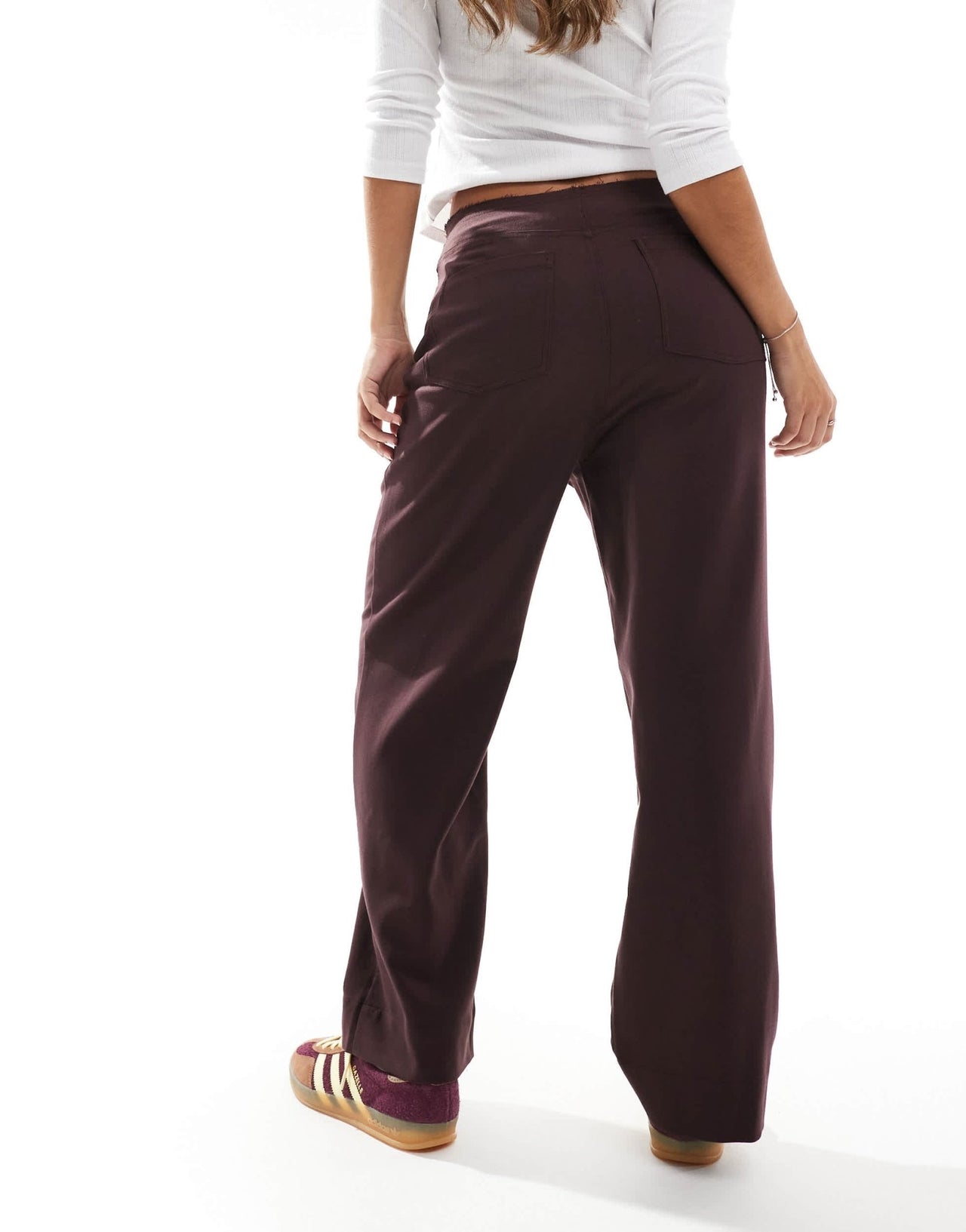 ASOS DESIGN raw edge relaxed tailored trouser in burgundy - ASOS Sample Sale EU Store