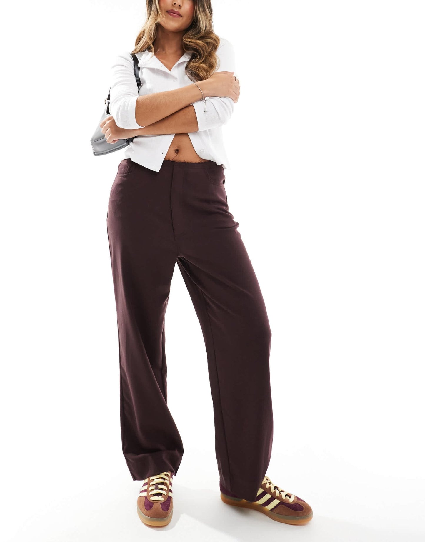 ASOS DESIGN raw edge relaxed tailored trouser in burgundy - ASOS Sample Sale EU Store