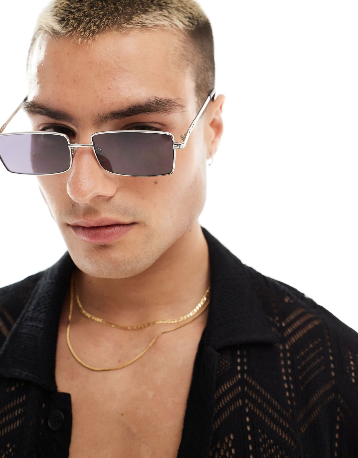 ASOS DESIGN rectangle sunglasses with temple detail in silver - ASOS Sample Sale EU Store