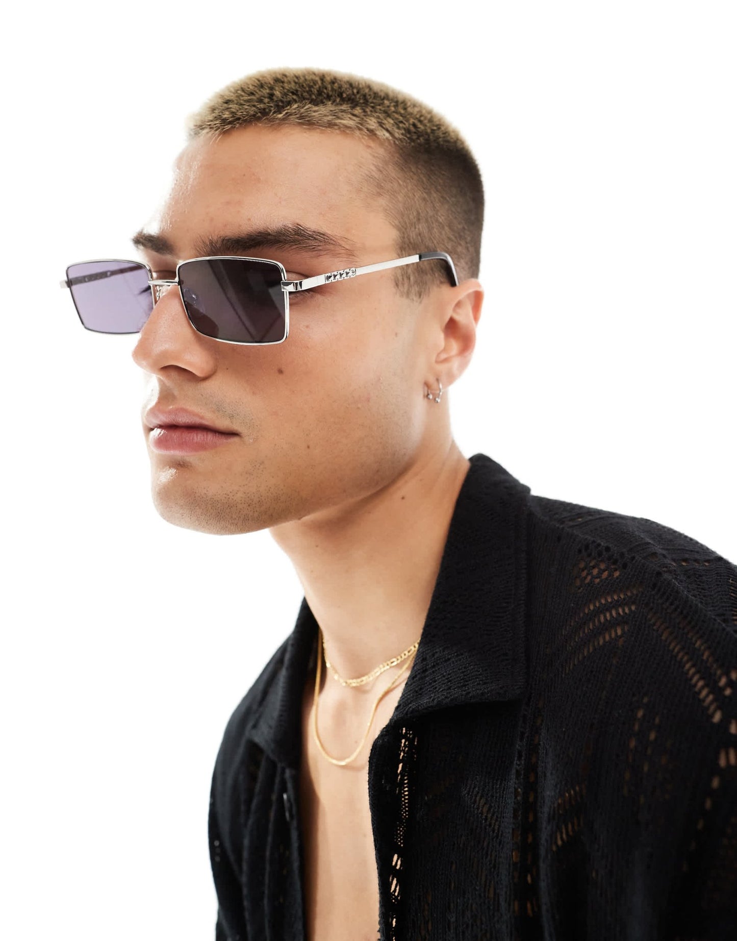 ASOS DESIGN rectangle sunglasses with temple detail in silver - ASOS Sample Sale EU Store