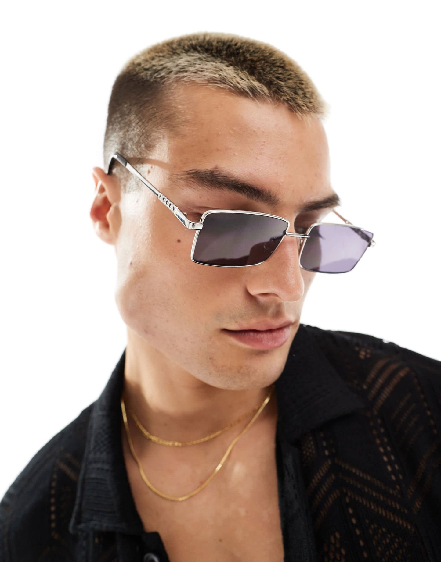 ASOS DESIGN rectangle sunglasses with temple detail in silver - ASOS Sample Sale EU Store