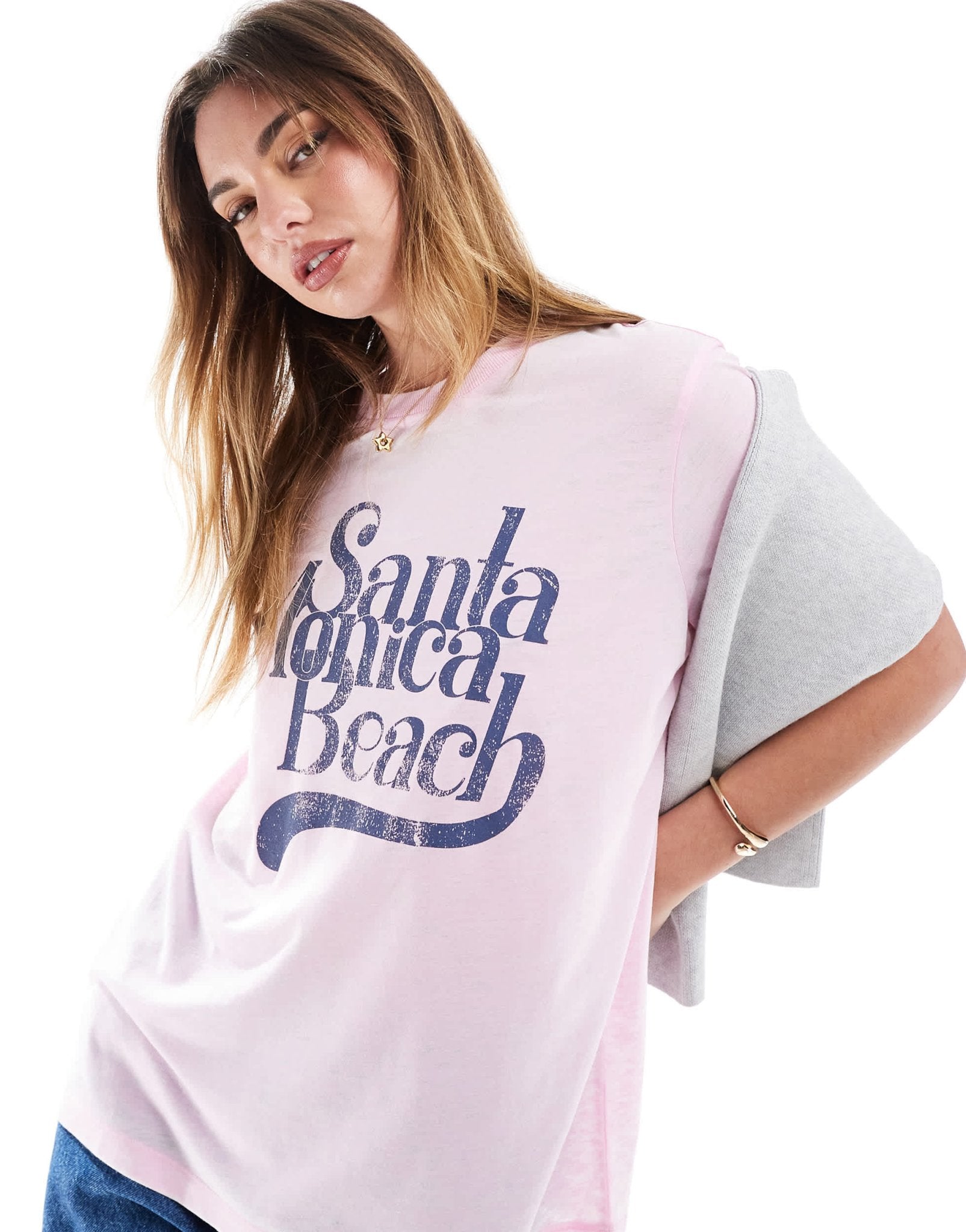ASOS DESIGN regular fit t-shirt in burn out with Santa Monica beach graphic in pink - ASOS Sample Sale EU Store