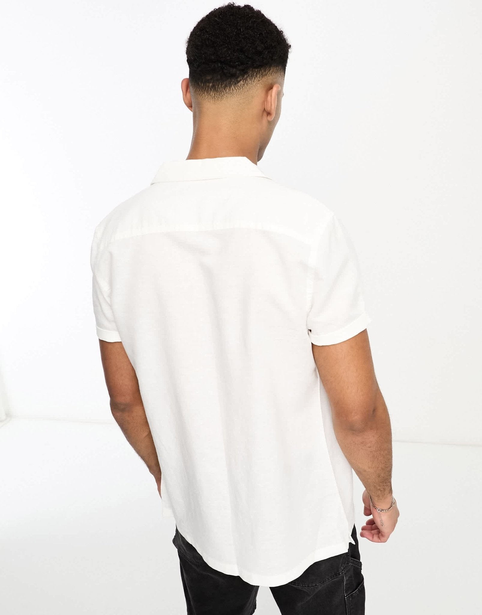 ASOS DESIGN regular linen revere shirt with roll sleeves in white - ASOS Sample Sale EU Store