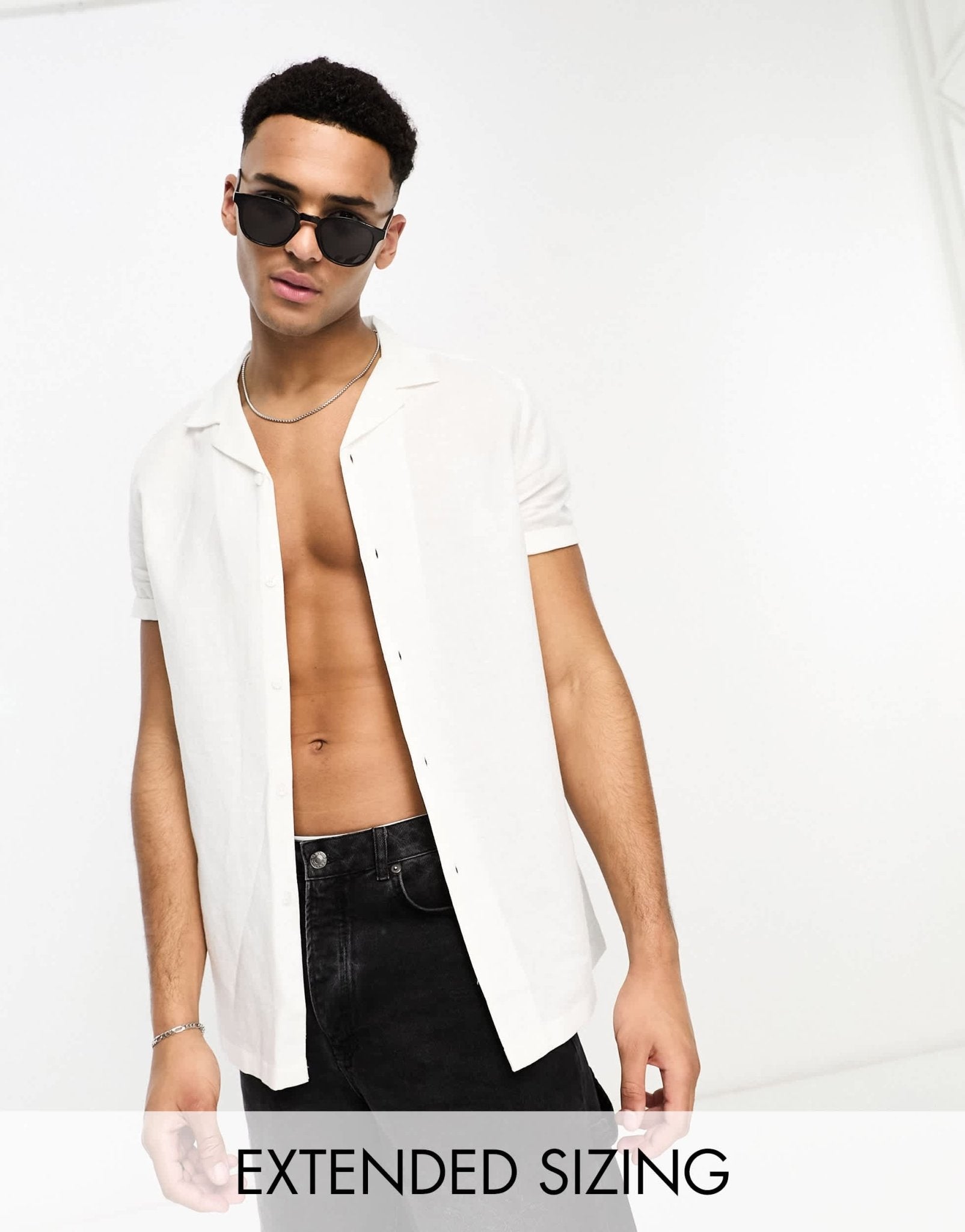 ASOS DESIGN regular linen revere shirt with roll sleeves in white - ASOS Sample Sale EU Store