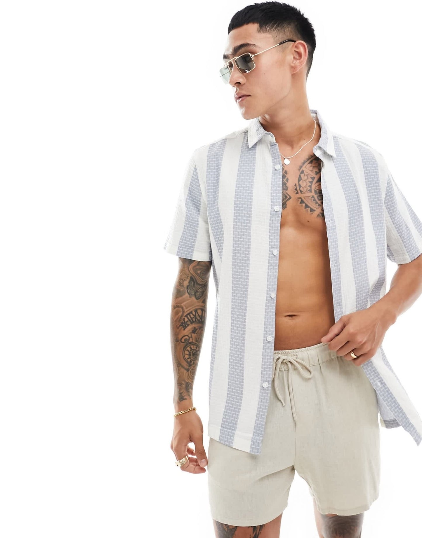 ASOS DESIGN regular shirt in blue waffle weave stripe - ASOS Sample Sale EU Store