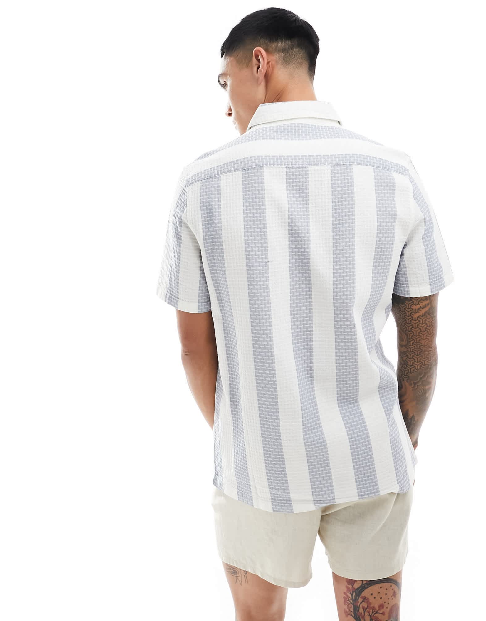 ASOS DESIGN regular shirt in blue waffle weave stripe - ASOS Sample Sale EU Store