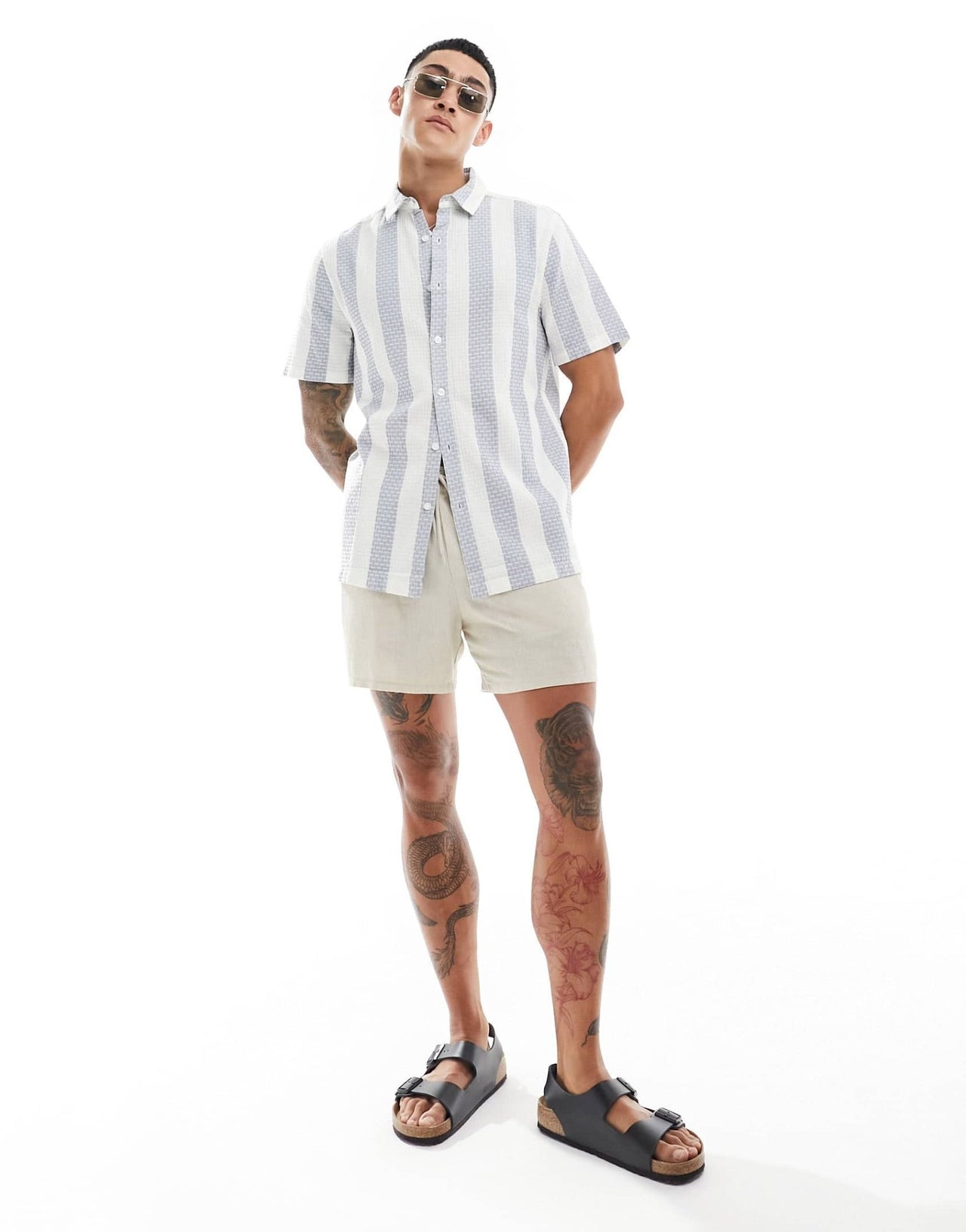 ASOS DESIGN regular shirt in blue waffle weave stripe - ASOS Sample Sale EU Store