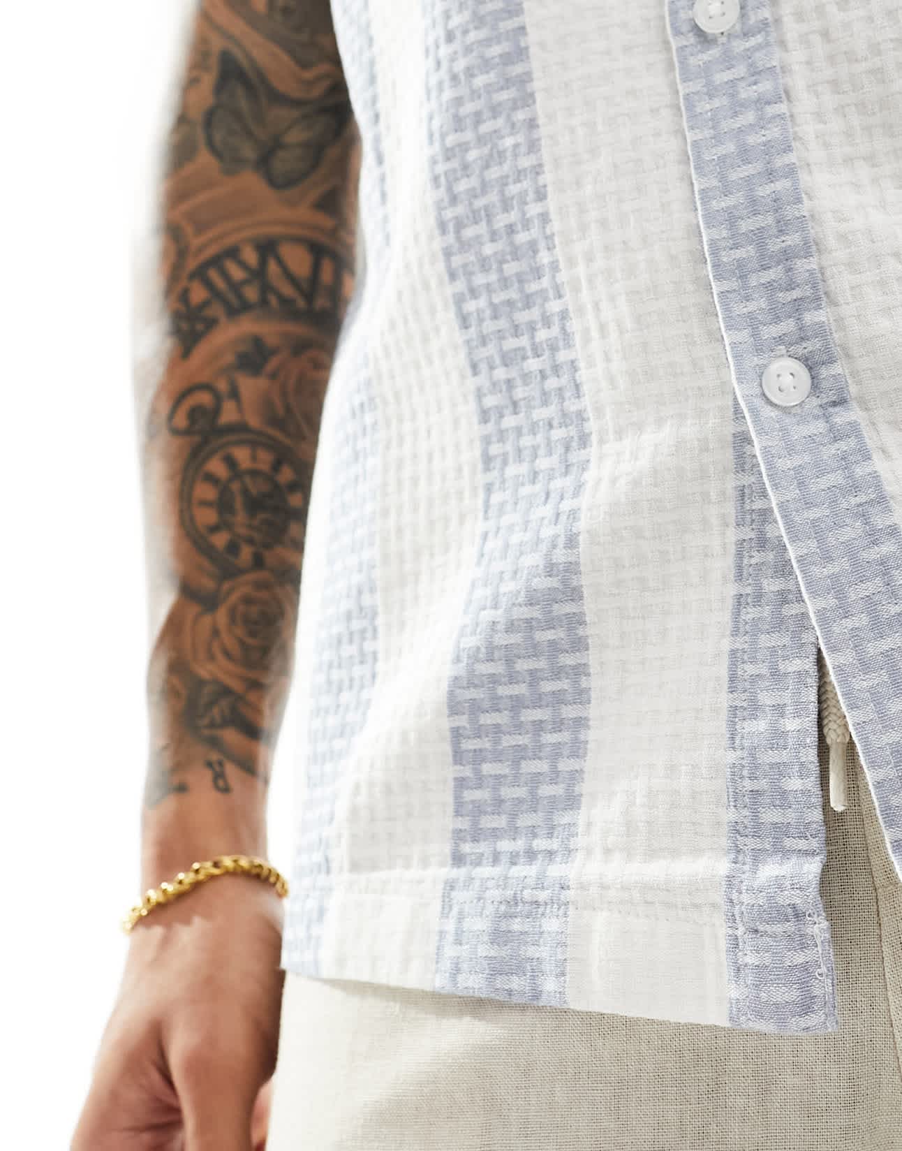 ASOS DESIGN regular shirt in blue waffle weave stripe - ASOS Sample Sale EU Store