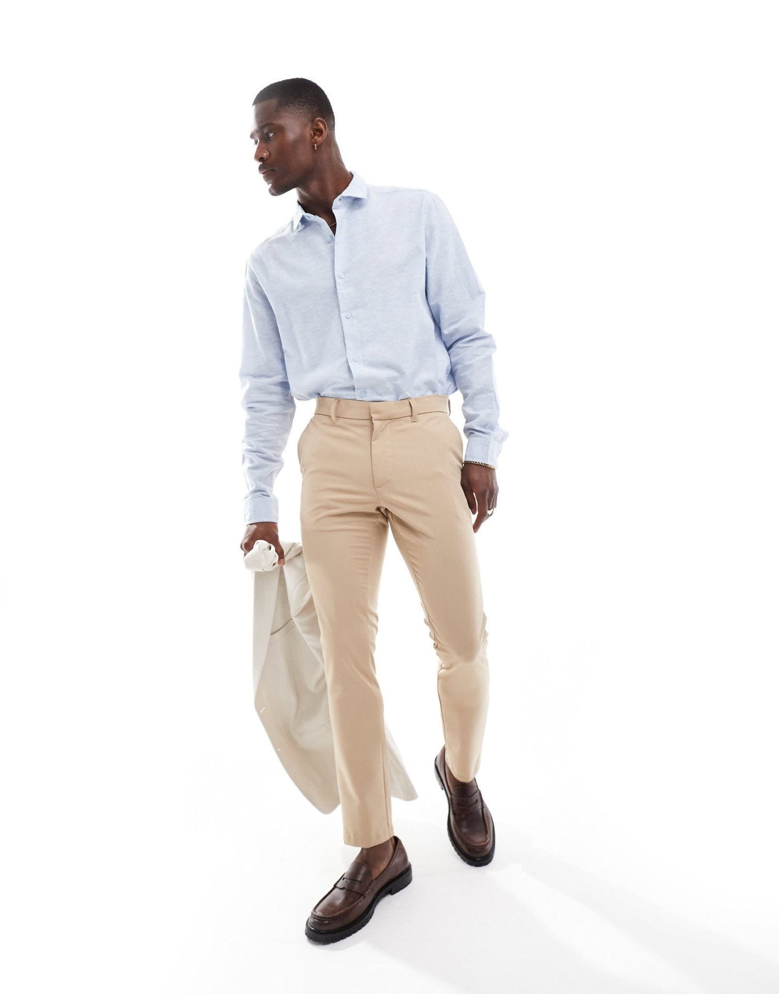 ASOS DESIGN regular smart linen wedding shirt with cut away collar in light blue - ASOS Sample Sale EU Store