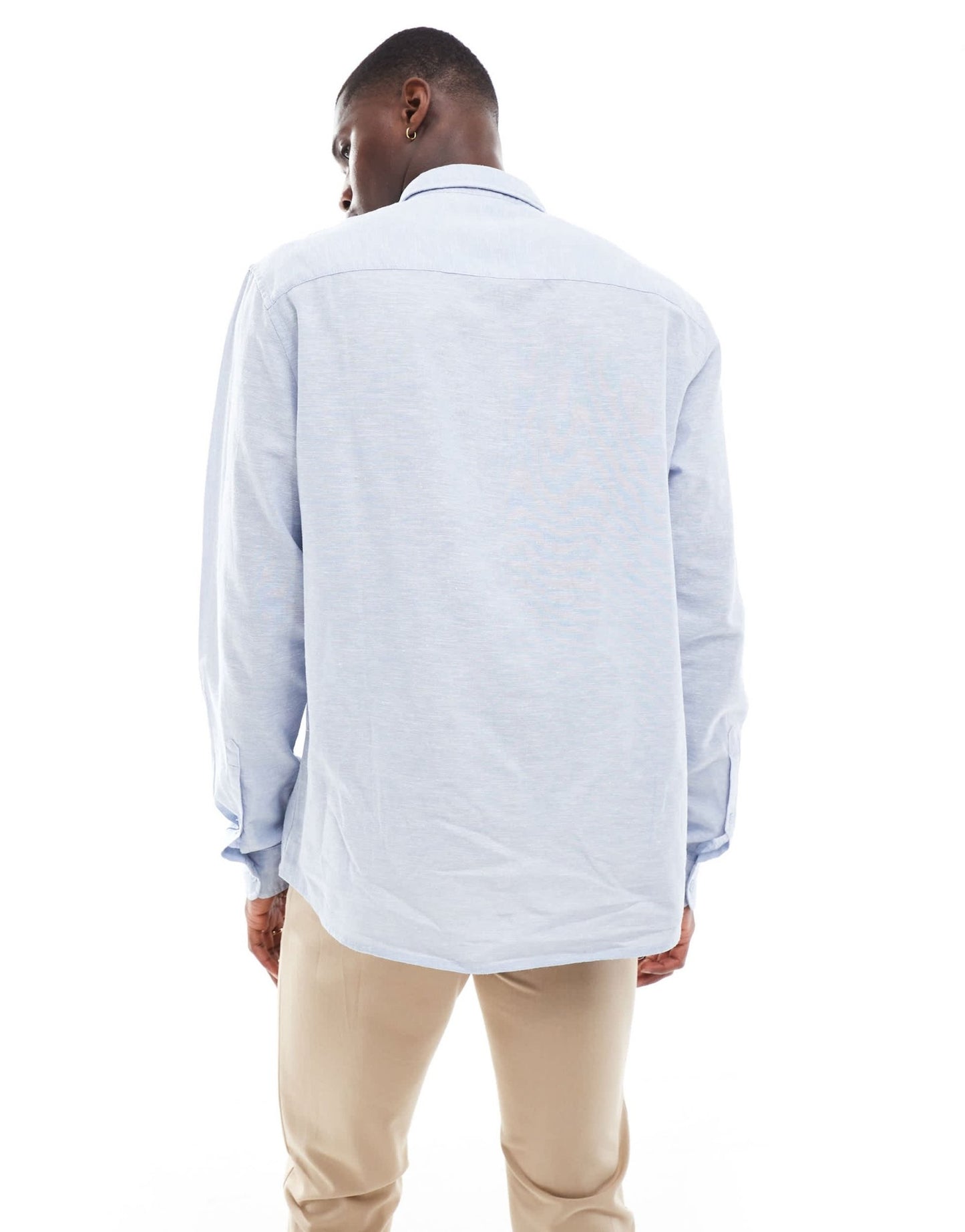 ASOS DESIGN regular smart linen wedding shirt with cut away collar in light blue - ASOS Sample Sale EU Store