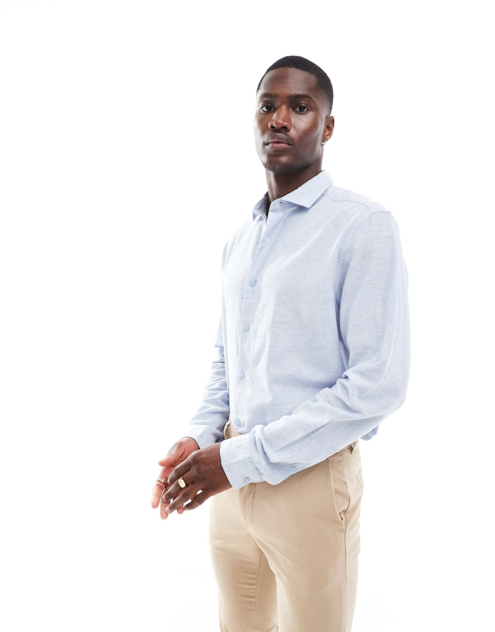 ASOS DESIGN regular smart linen wedding shirt with cut away collar in light blue - ASOS Sample Sale EU Store