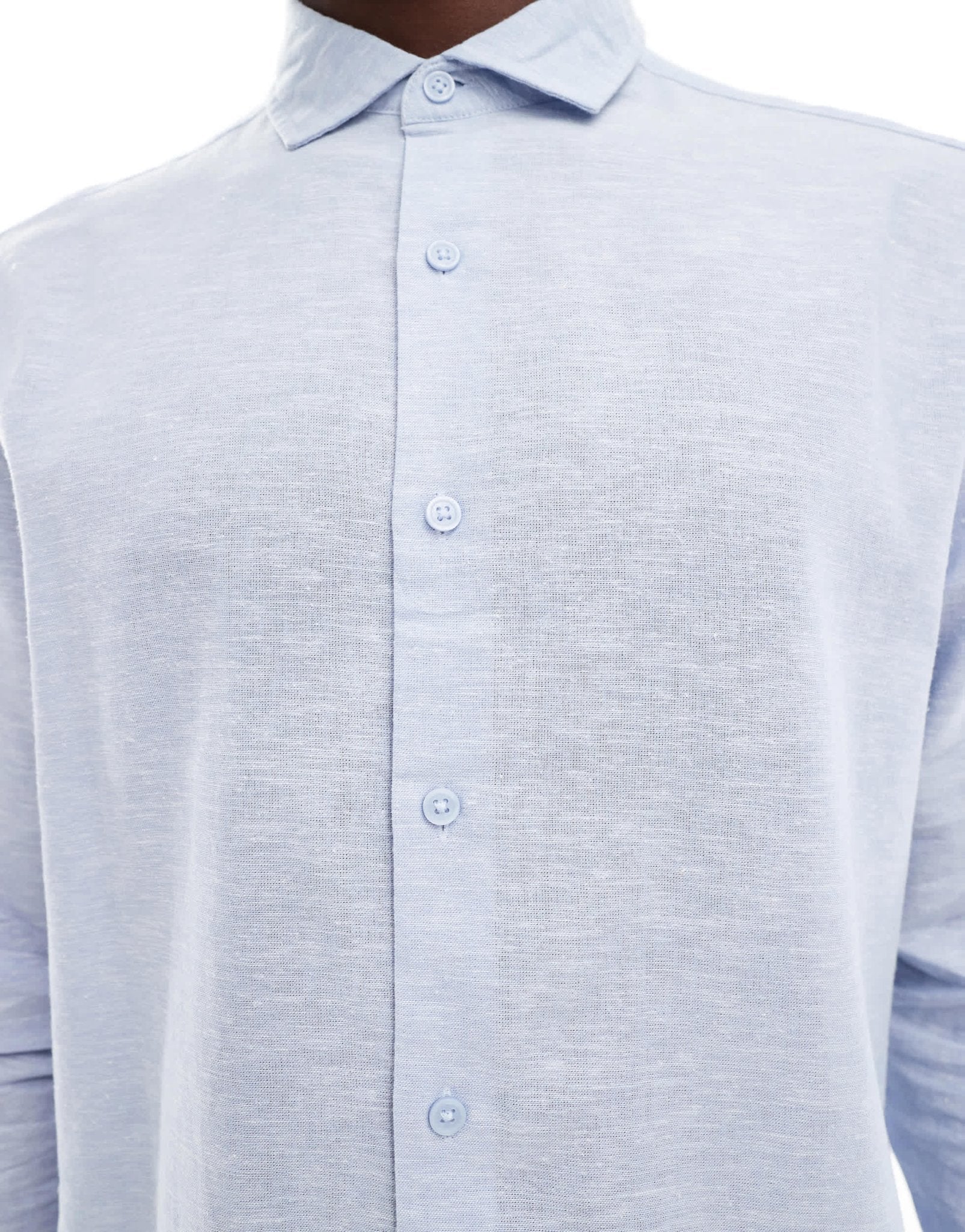 ASOS DESIGN regular smart linen wedding shirt with cut away collar in light blue - ASOS Sample Sale EU Store