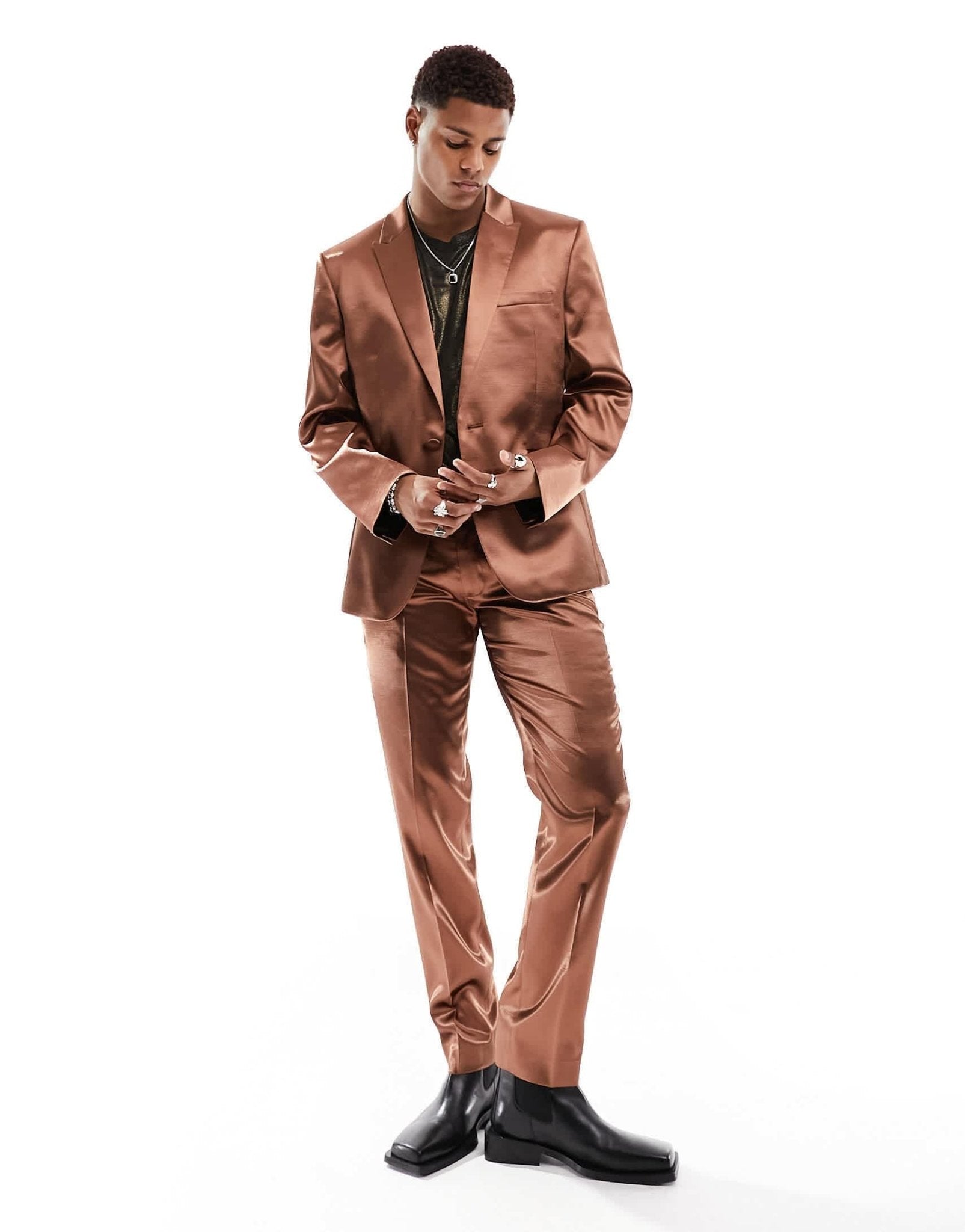 ASOS DESIGN regular suit jacket in gold satin - ASOS Sample Sale EU Store