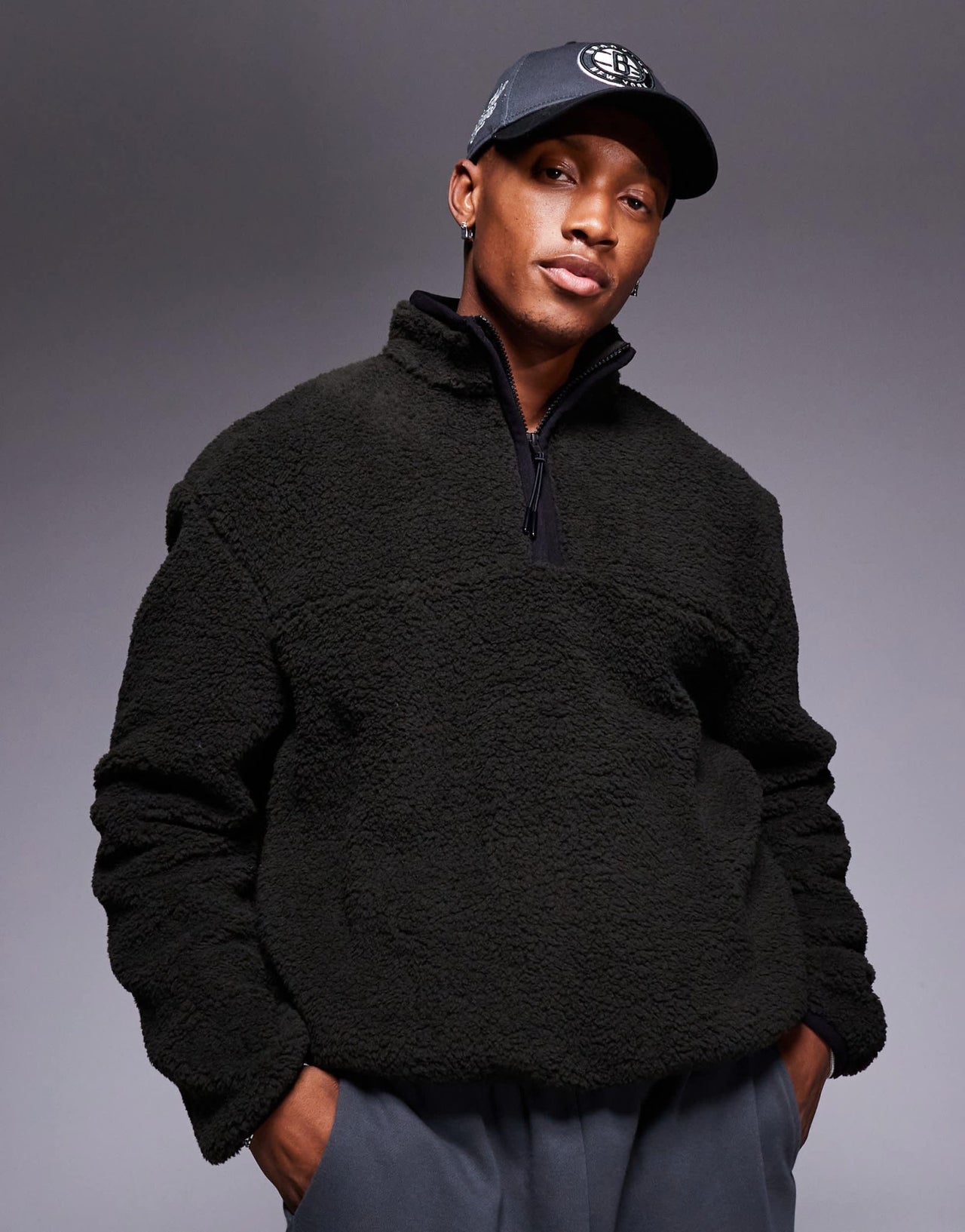 ASOS DESIGN relaxed boxy borg quarter zip sweatshirt in dark green - ASOS Sample Sale EU Store