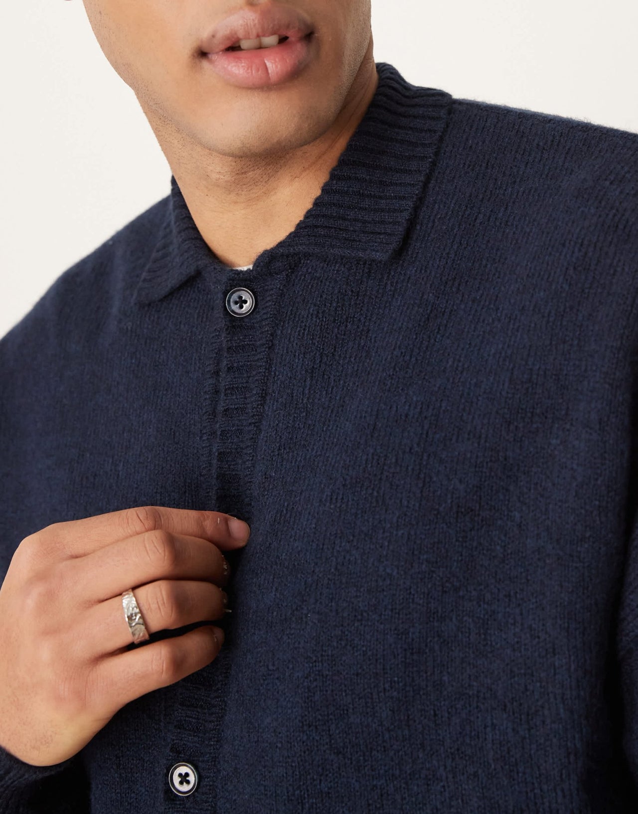 ASOS DESIGN relaxed boxy fit knitted collar cardigan in navy - ASOS Sample Sale EU Store