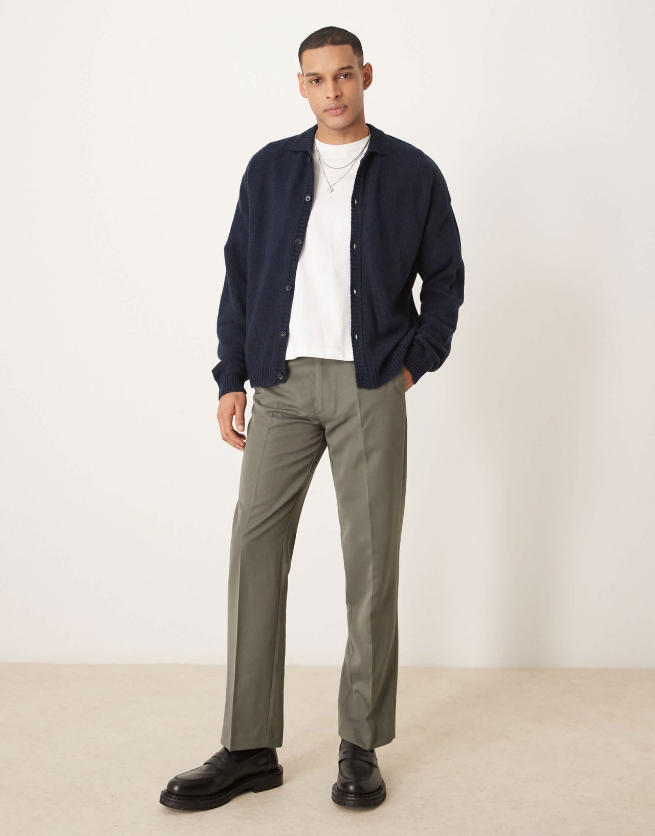 ASOS DESIGN relaxed boxy fit knitted collar cardigan in navy - ASOS Sample Sale EU Store