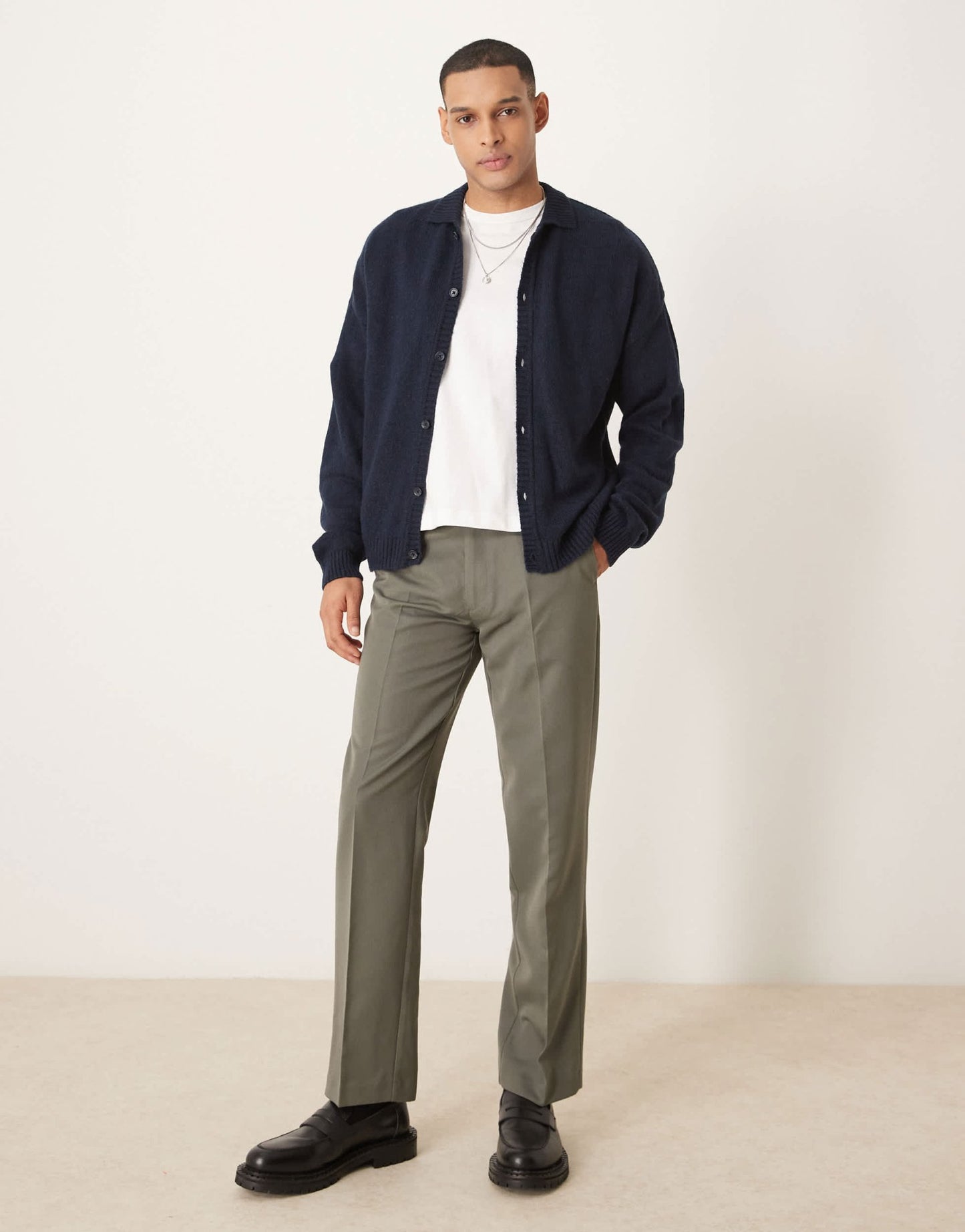 ASOS DESIGN relaxed boxy fit knitted collar cardigan in navy - ASOS Sample Sale EU Store