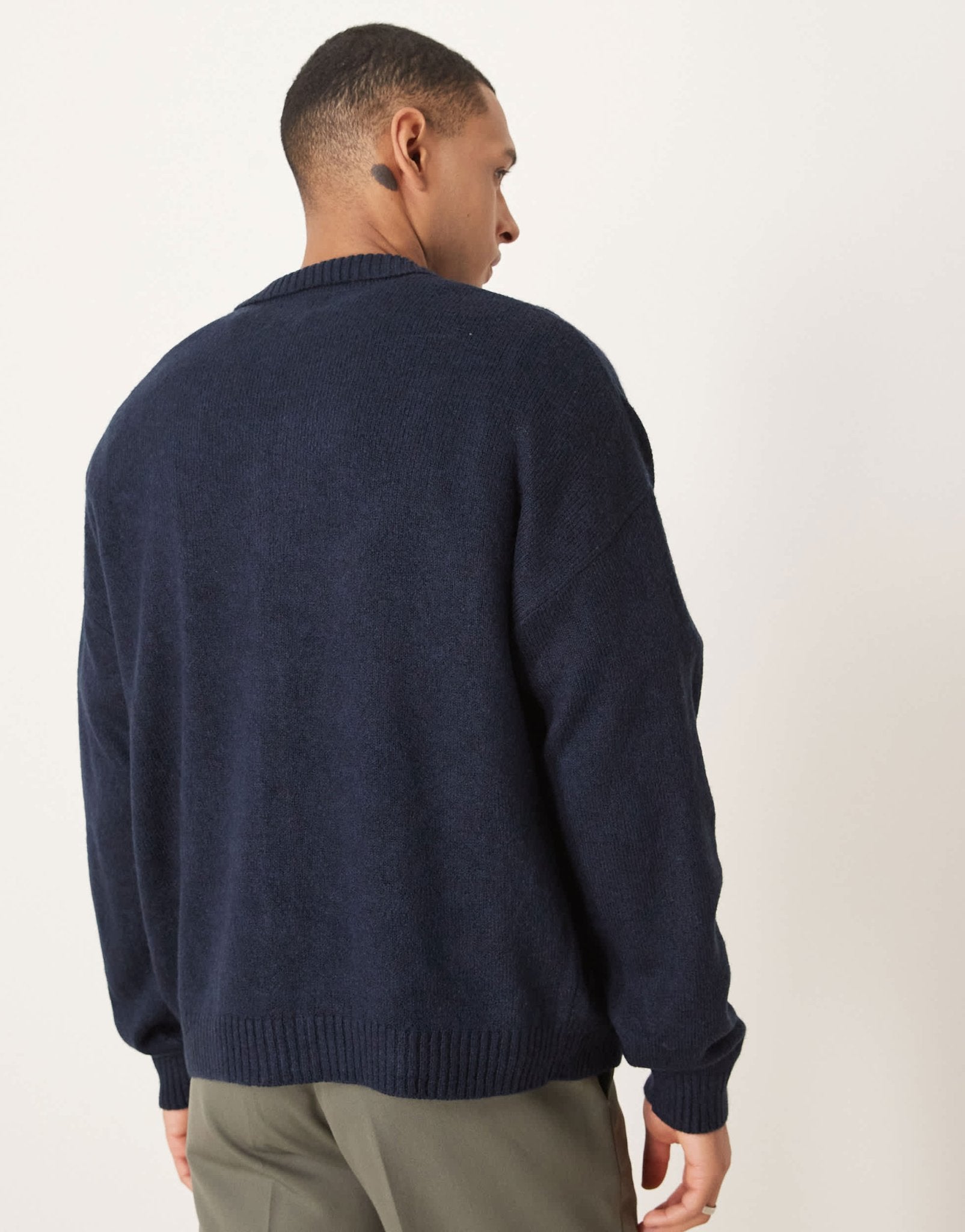 ASOS DESIGN relaxed boxy fit knitted collar cardigan in navy - ASOS Sample Sale EU Store